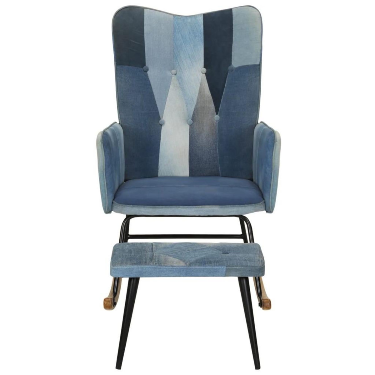 VIDAXL Chaise a bascule avec repose-pied Denim Bleu Toile patchwork