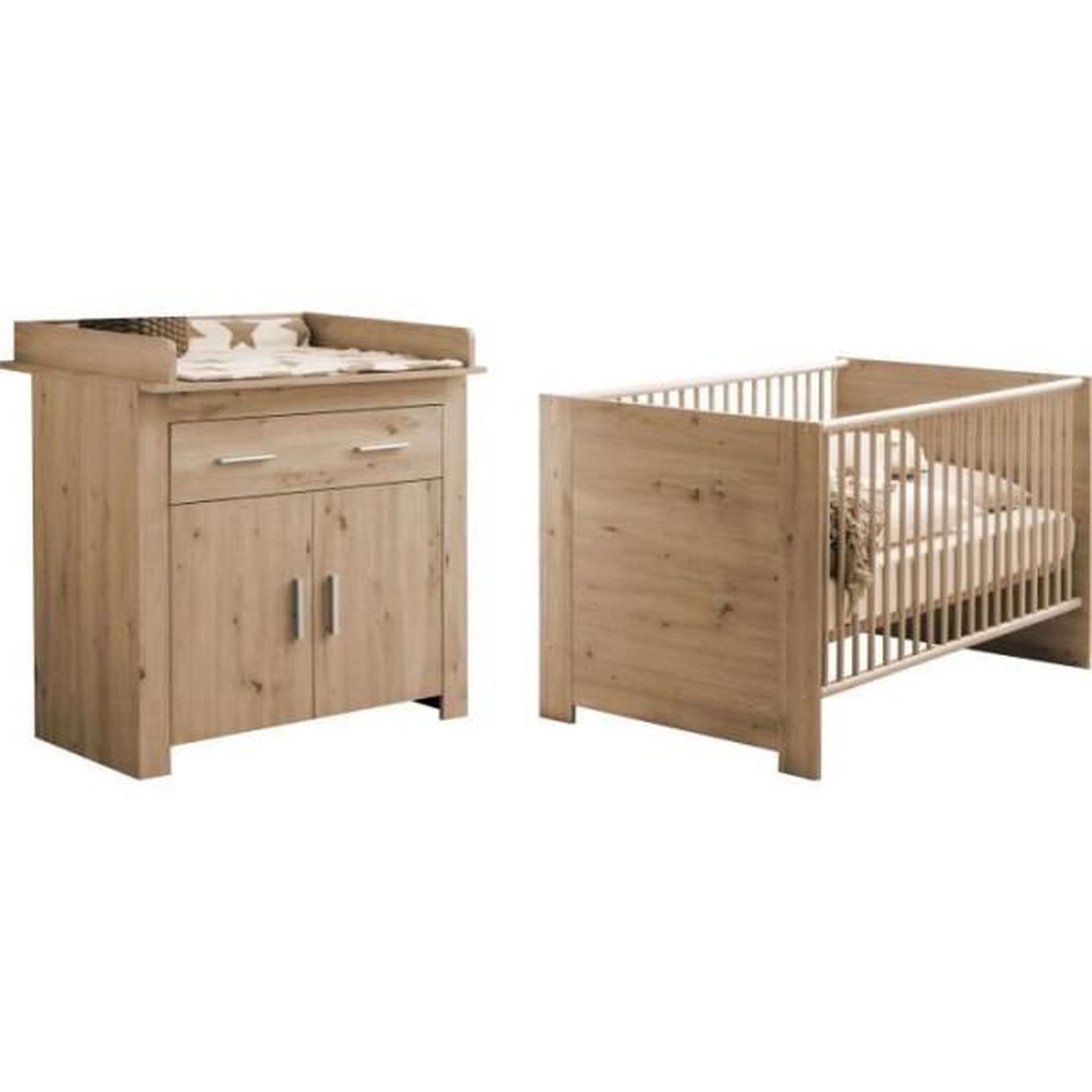Voir la diapositive 2 : Trendteam Chambre bébé Duo : Lit 70 x 140 cm + Commode a langer AHOI - Chene - TREND TEAM