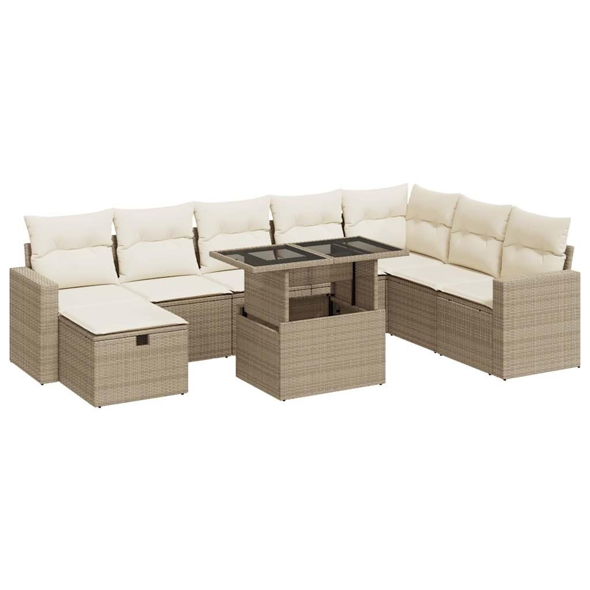 Voir la diapositive 2 : VIDAXL Salon de jardin avec coussins 9 pcs beige resine tressee