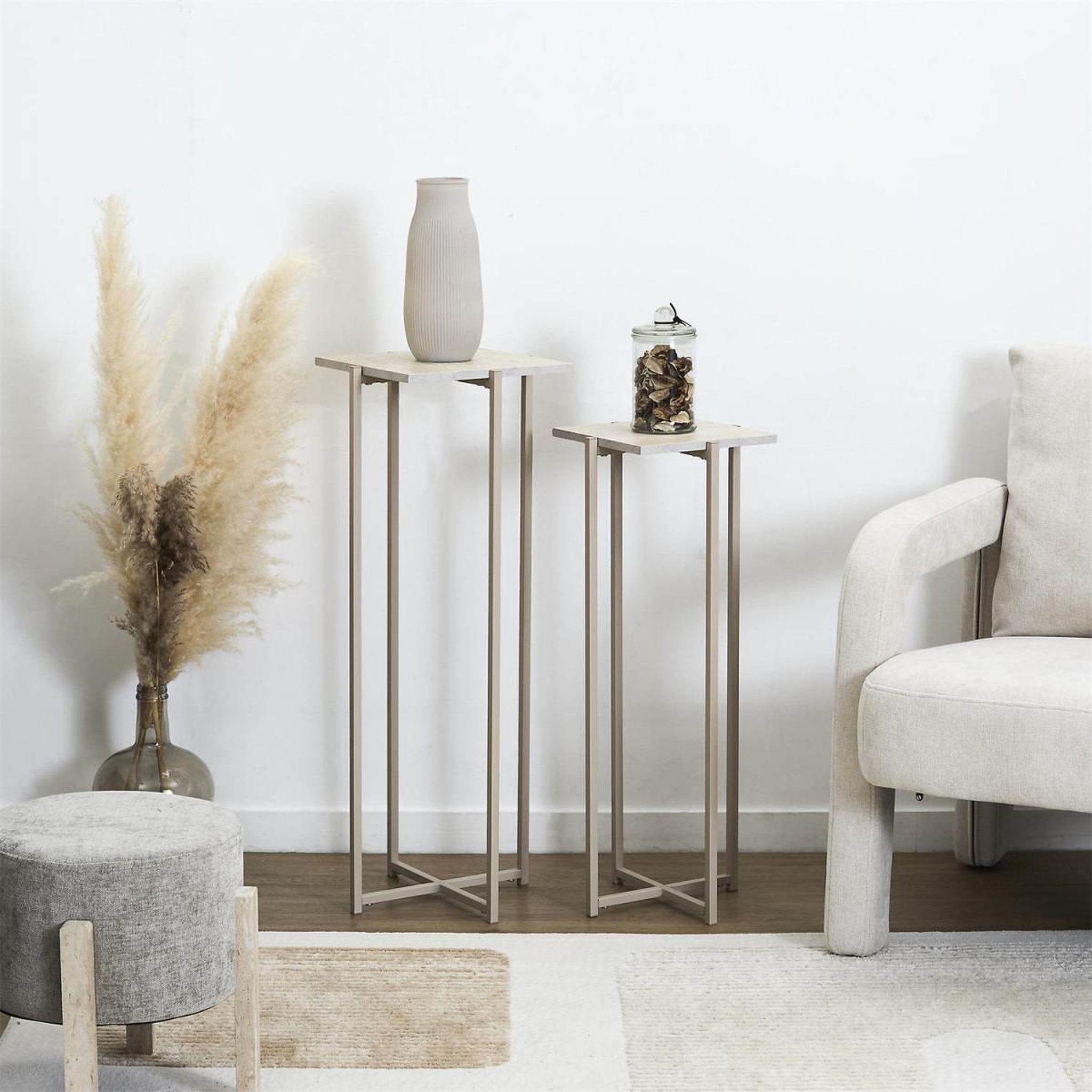 Voir la diapositive 5 : The Home Deco Factory Lot de 2 sellettes gigognes  terra nova  80cm beige