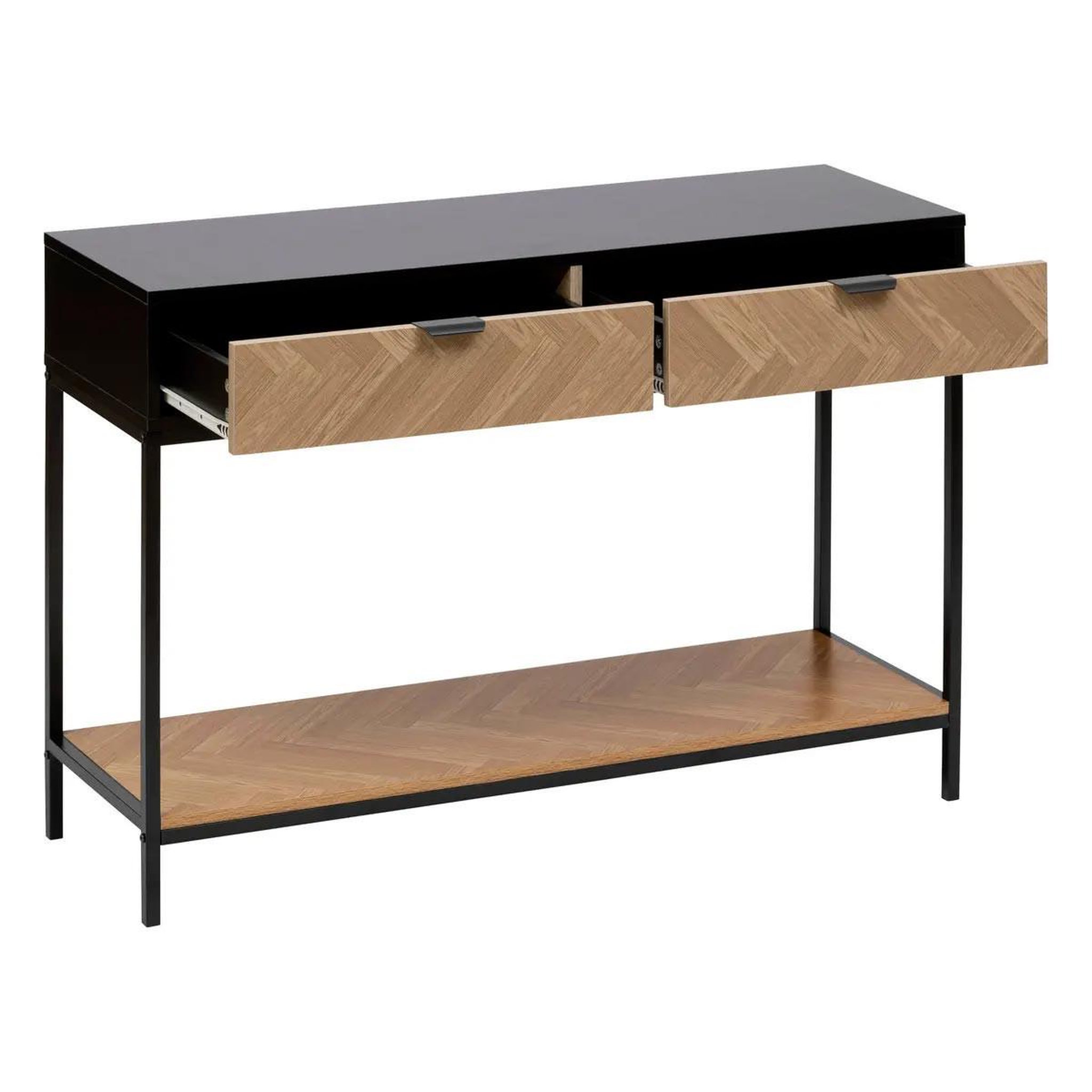 Voir la diapositive 2 : FIVE Console 2 tiroirs  chevrons  110cm naturel & noir