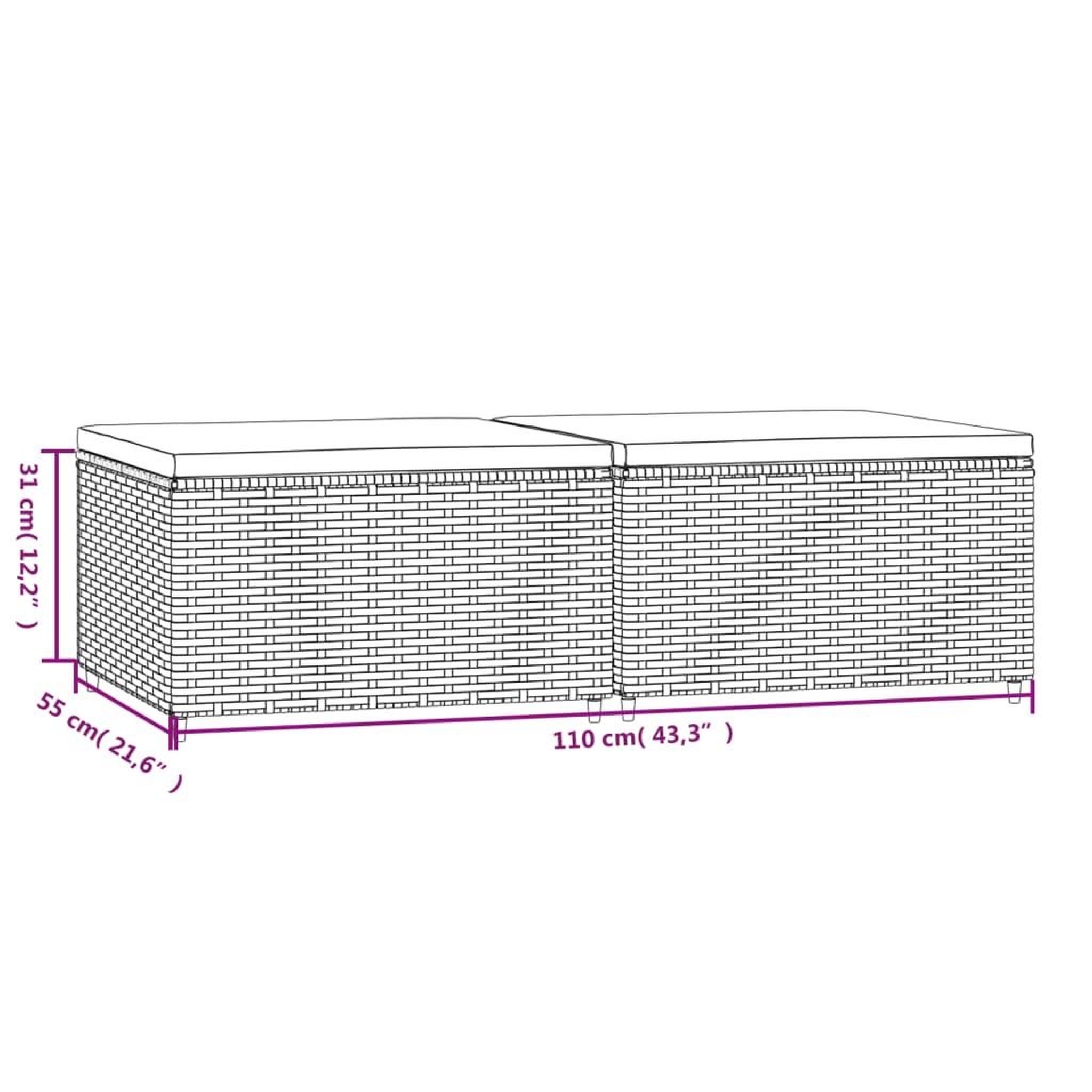 Voir la diapositive 6 : VIDAXL Repose-pieds de jardin et coussins lot de 2 noir resine tressee