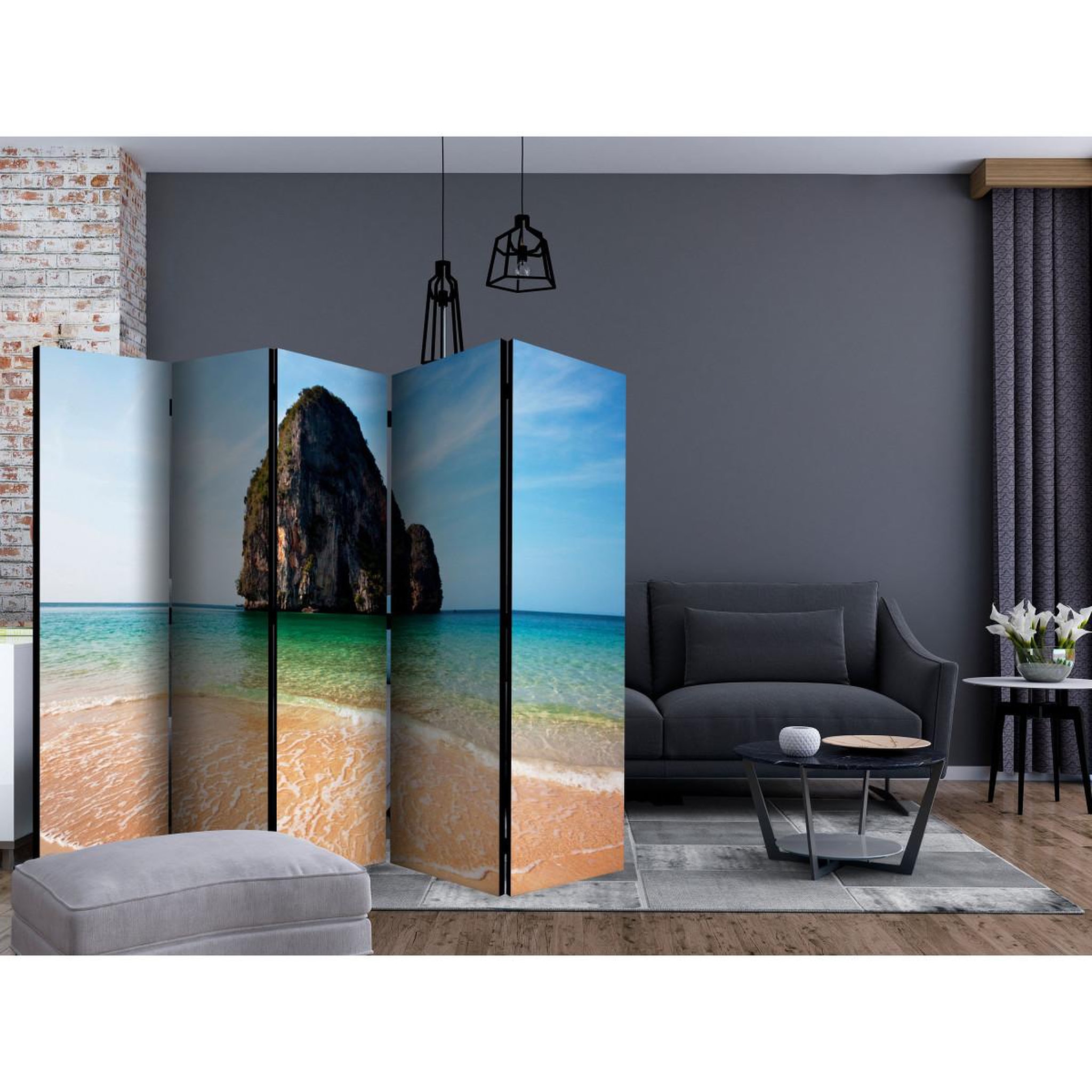 Voir la diapositive 2 : Paris Prix Paravent 5 volets  rock formation by shoreline, andaman sea, thailand  172x225cm