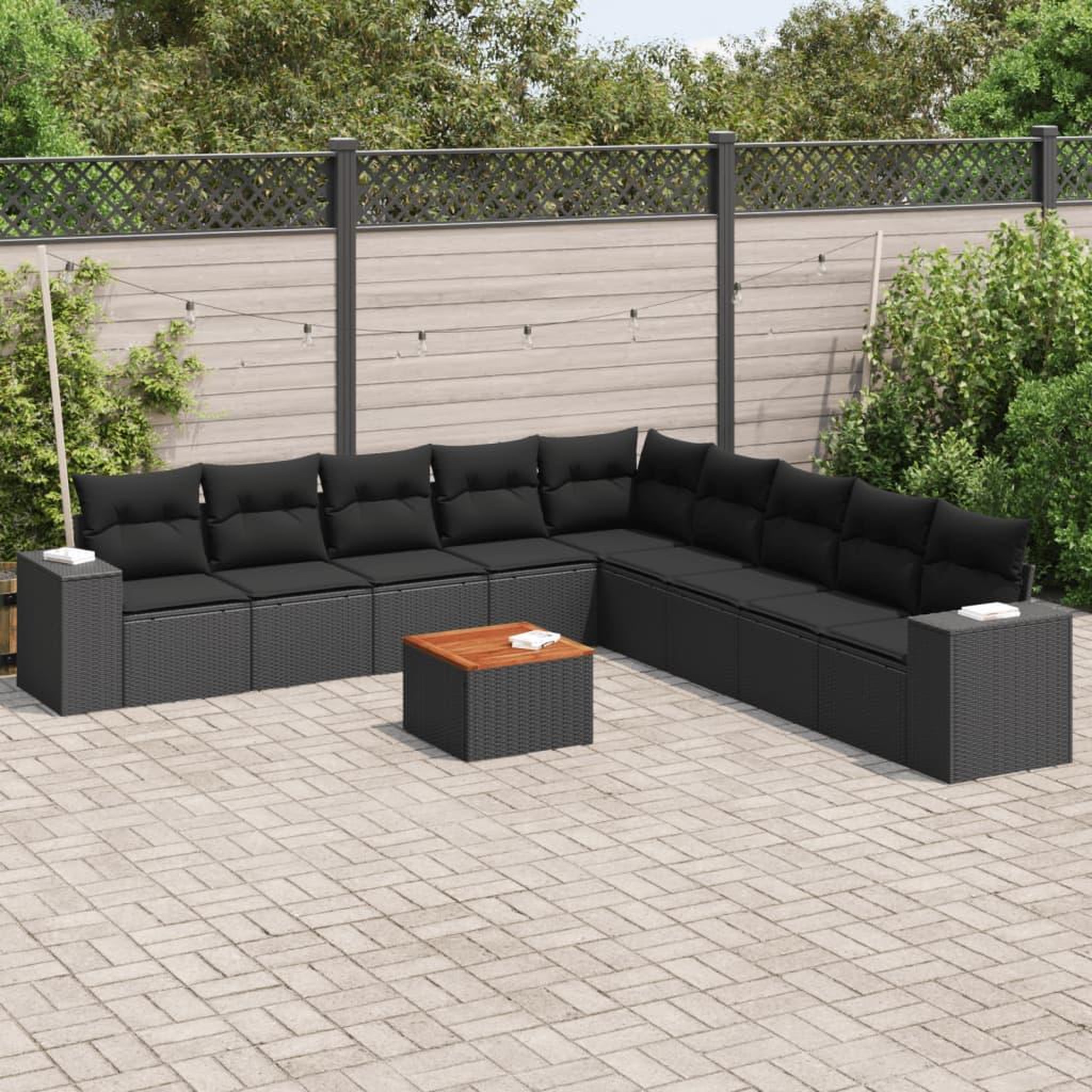 VIDAXL Salon de jardin 10 pcs avec coussins noir resine tressee