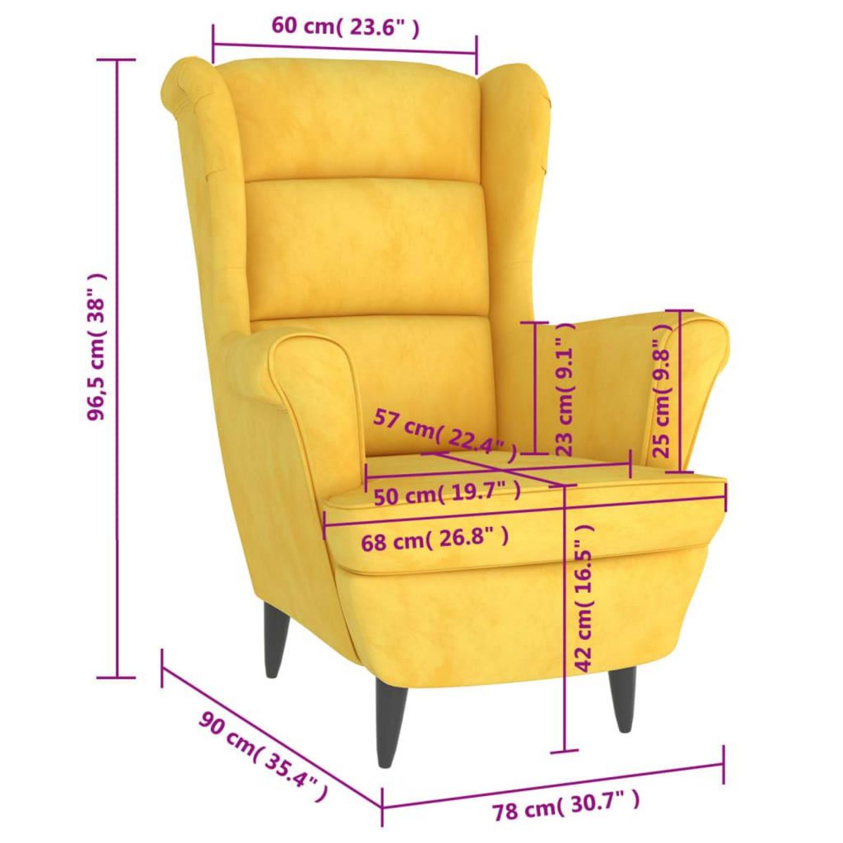 VIDAXL Fauteuil jaune moutarde velours