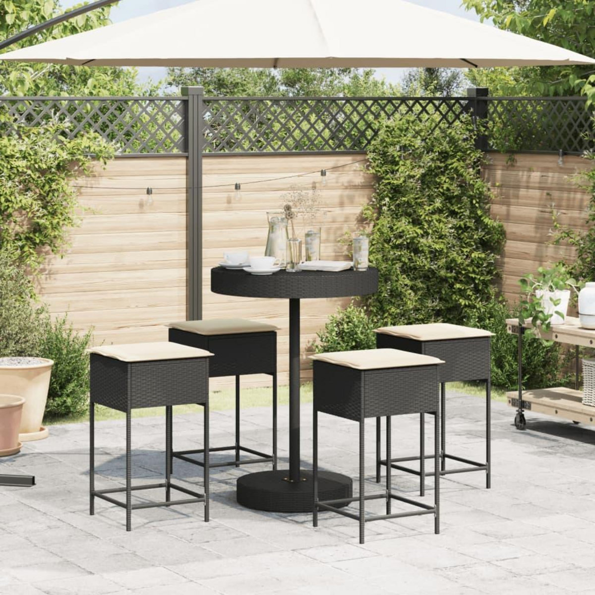 VIDAXL Ensemble de bar de jardin 5 pcs avec coussins noir poly rotin