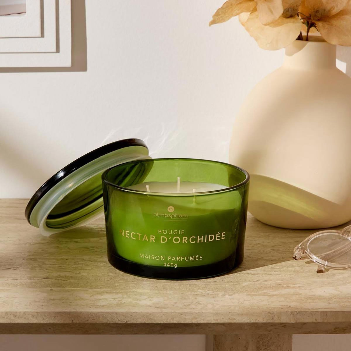 ATMOSPHERA Bougie Parfumée en Verre  Glowy  440g Nectar d'Orchidée