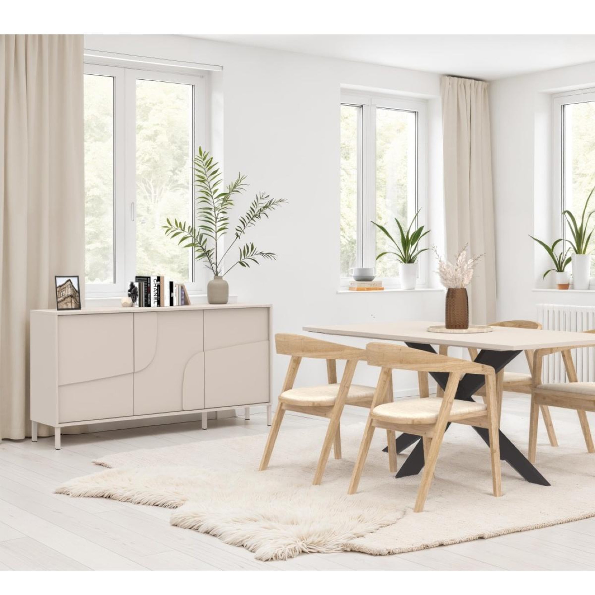 Voir la diapositive 4 : JLC KREATION Buffet moderne 3 portes 155cm beige EROS