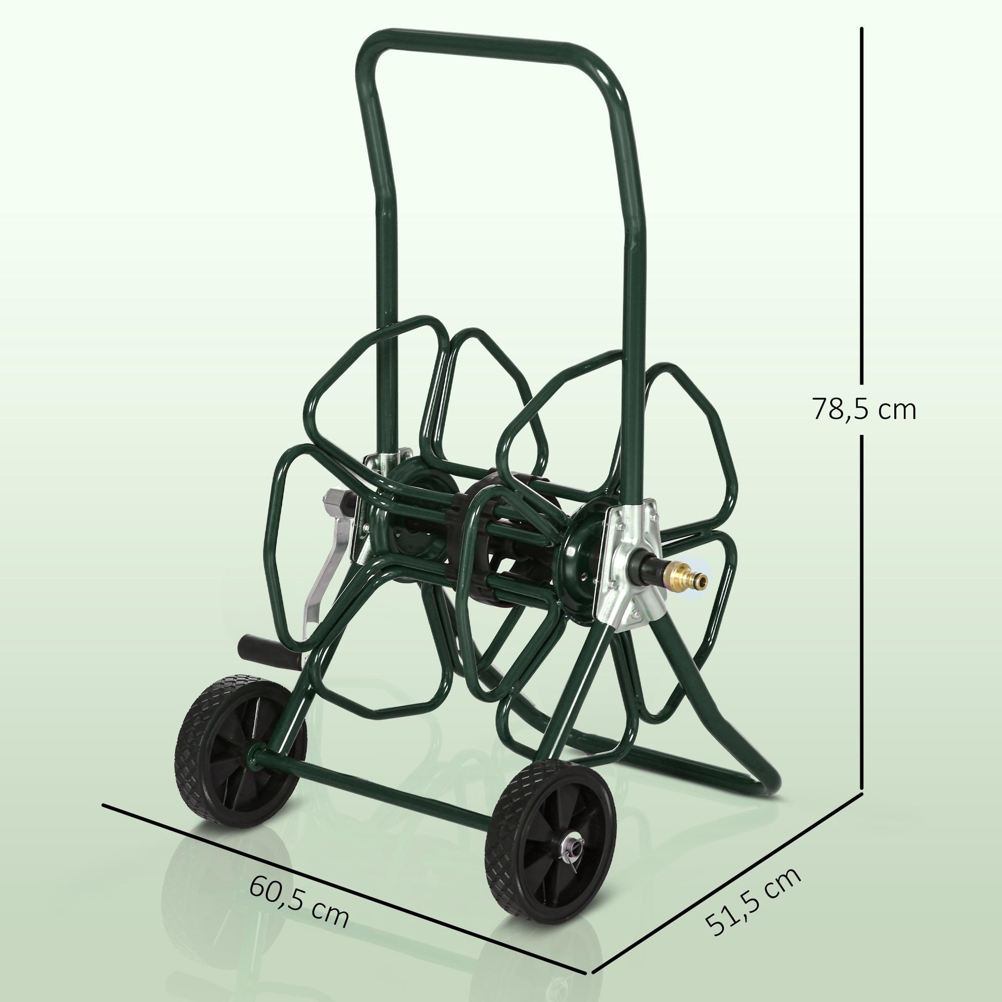 Voir la diapositive 3 : OUTSUNNY Dévidoir sur 2 roues 30 m - dévidoir métal - dévidoir chariot - enrouleur tuyau d'arrosage - métal vert