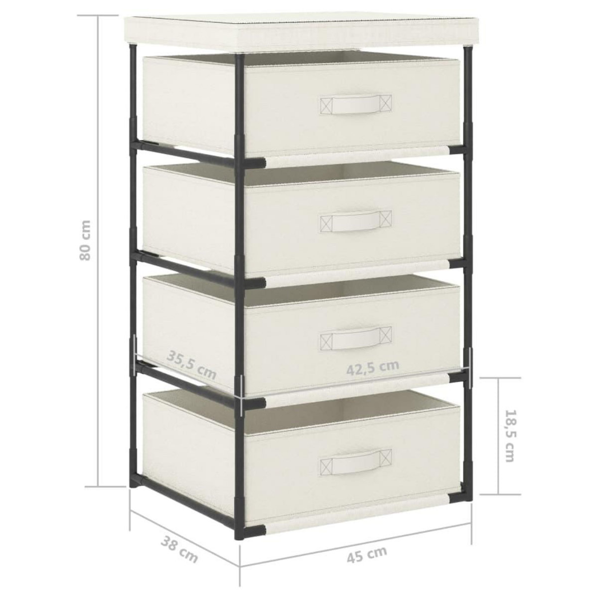 VIDAXL Etagere de rangement avec 4 paniers en tissu Acier Creme