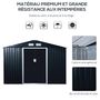 Voir la diapositive 4 : OUTSUNNY Abri de jardin - remise pour outils - cabanon double porte coulissante - fondation incluse - dim. 277L x 191l x 192H cm - tôle d'acier ondulée anthracite