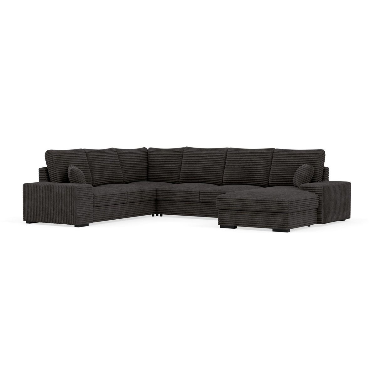 BEST MOBILIER Lorie - canapé panoramique d'angle gauche 7 places convertible en velours côtelé grosse côte avec coffre