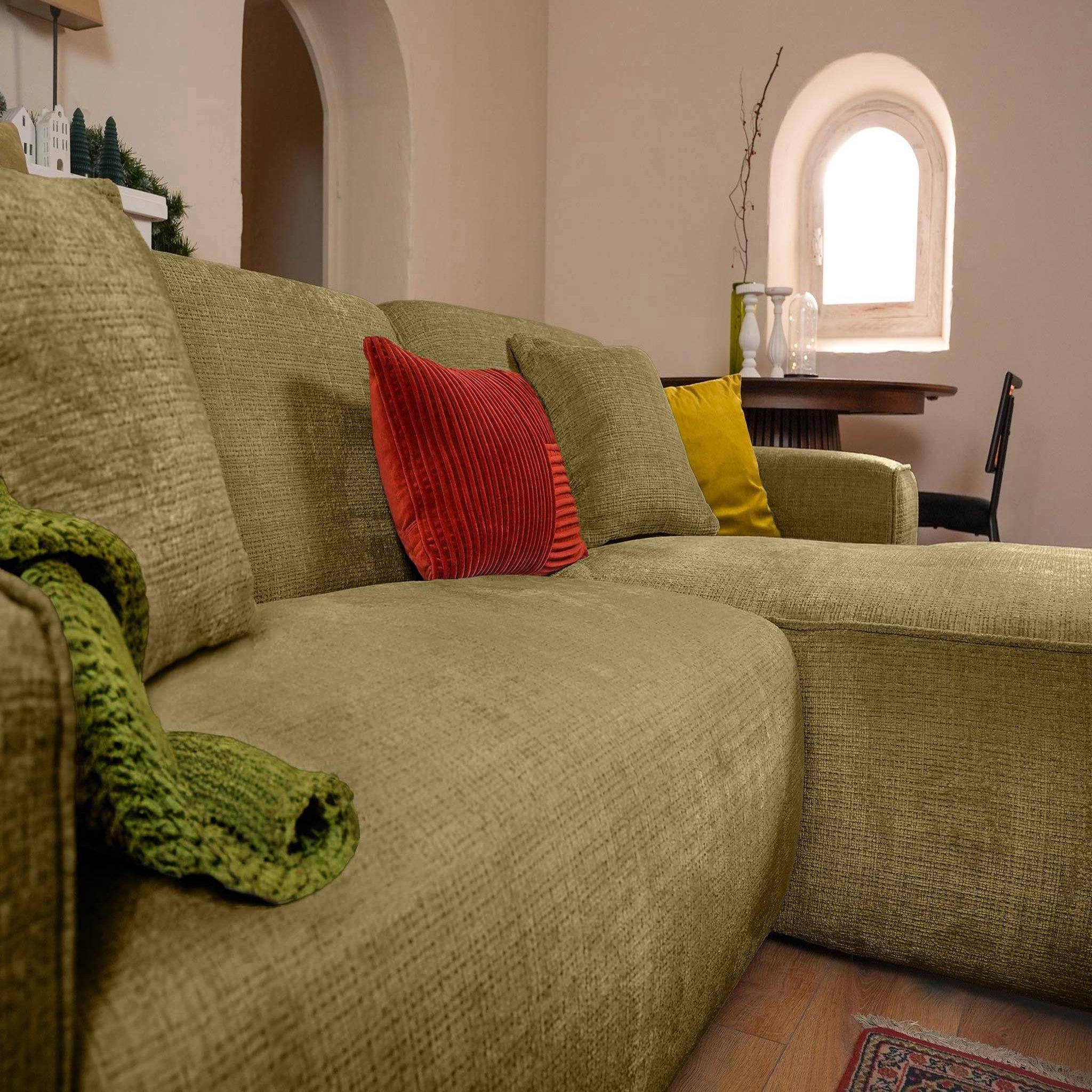 Voir la diapositive 2 : BEST MOBILIER Lison - canapé d'angle droit 4 places en velours texturé