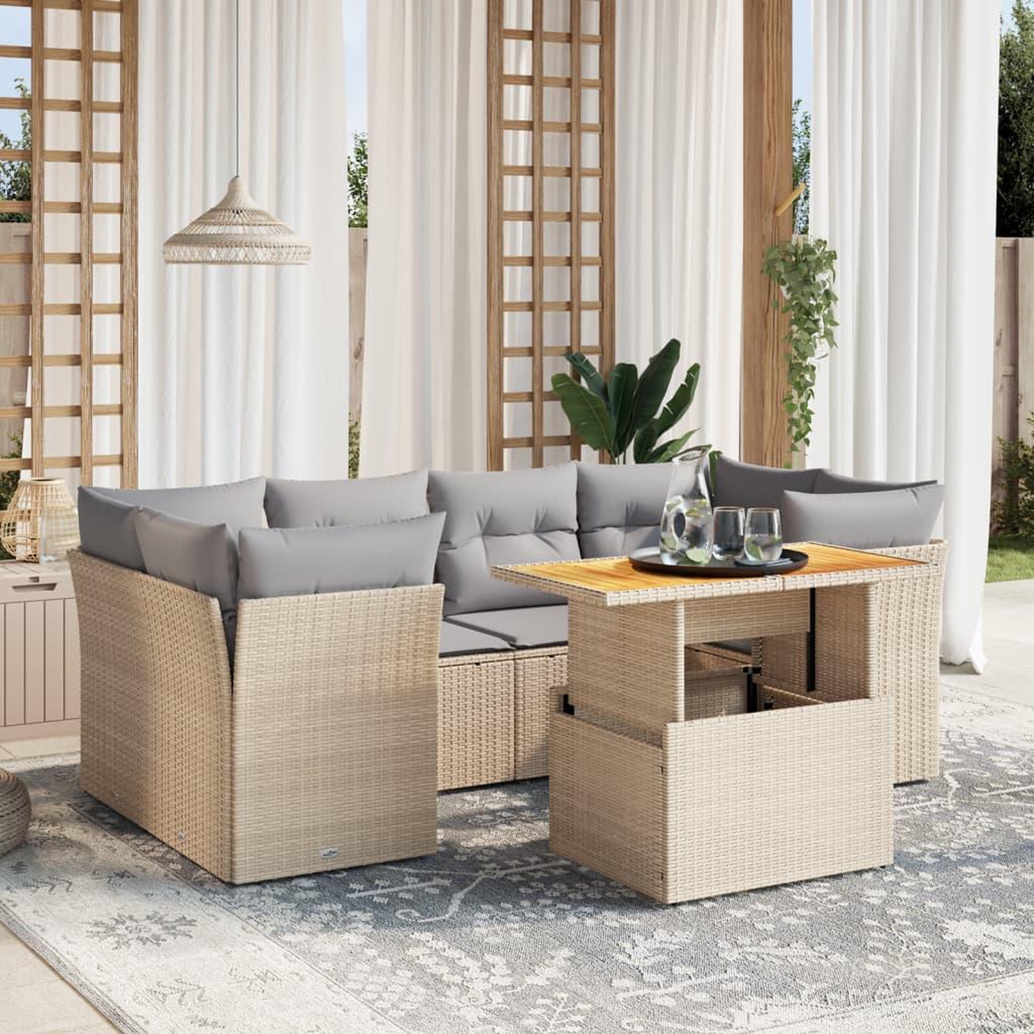 VIDAXL Salon de jardin avec coussins 7 pcs beige resine tressee