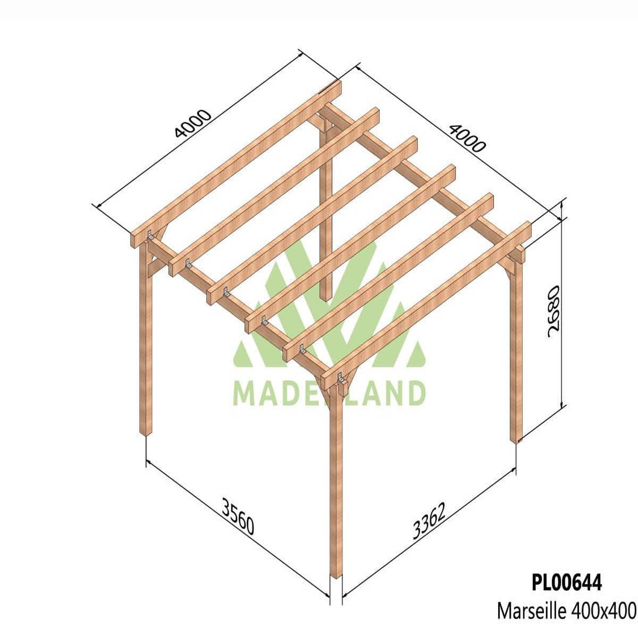 Voir la diapositive 2 : JARDIDECO Pergola en bois lamellé-collé marseille 400 x 400 cm - maderland