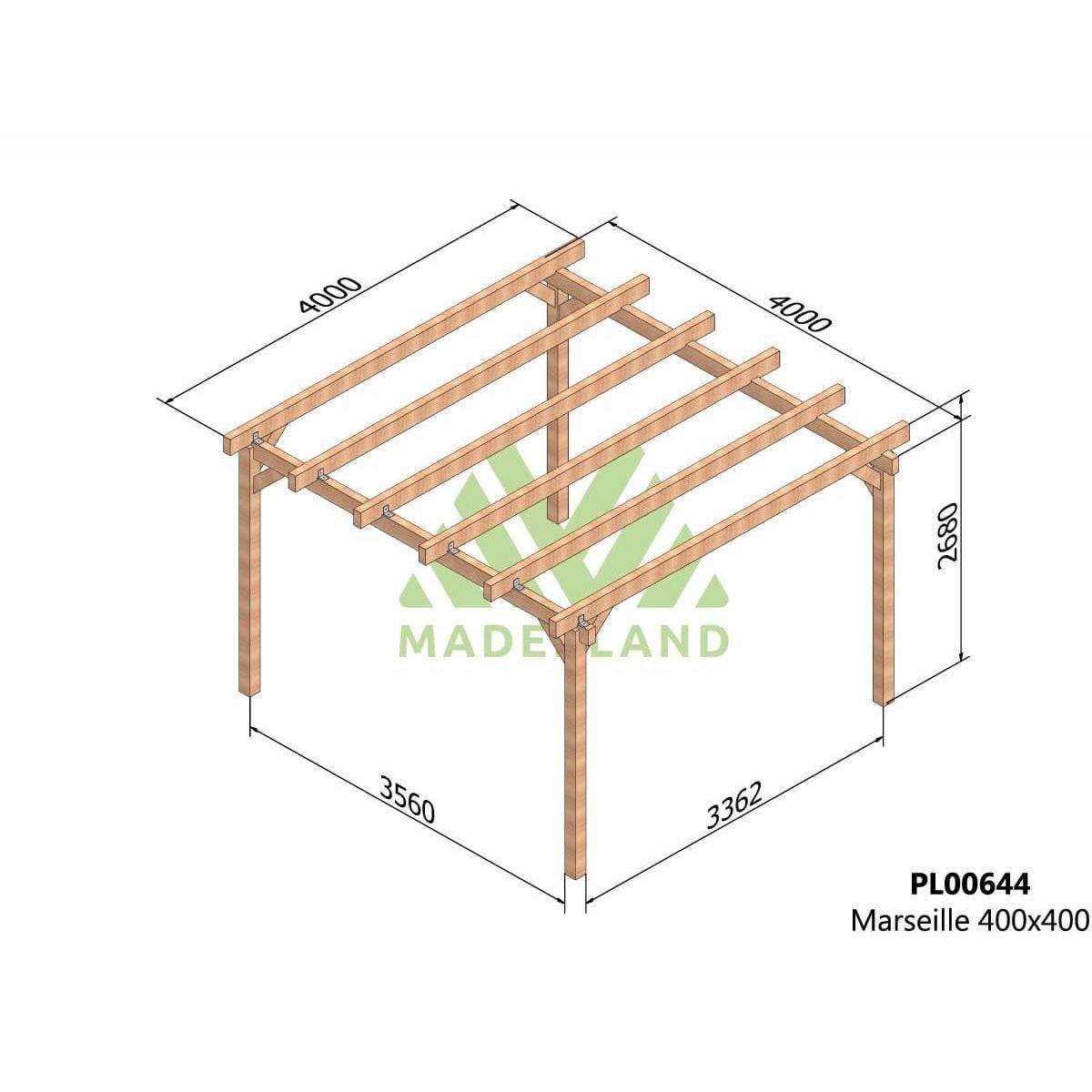 JARDIDECO Pergola en bois lamellé-collé Marseille 400 x 400 cm - Maderland