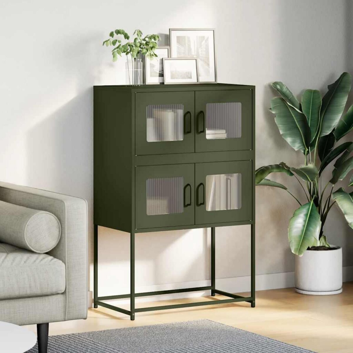 VIDAXL Buffet haut vert olive 68x39x107 cm acier