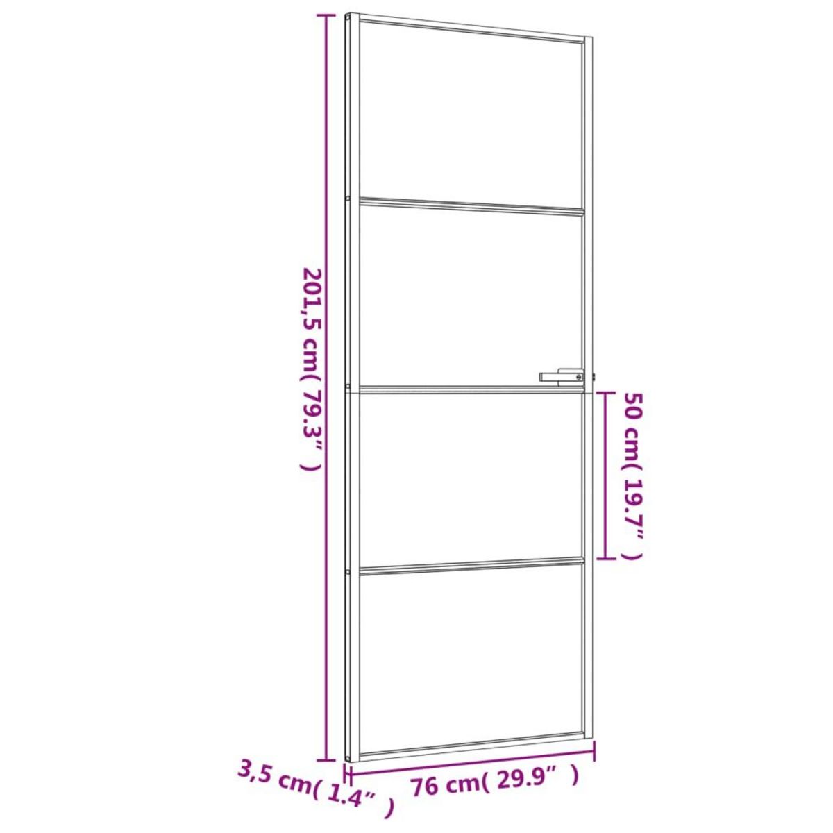 VIDAXL Porte interieure mince noir 76x201,5 cm verre trempe aluminium