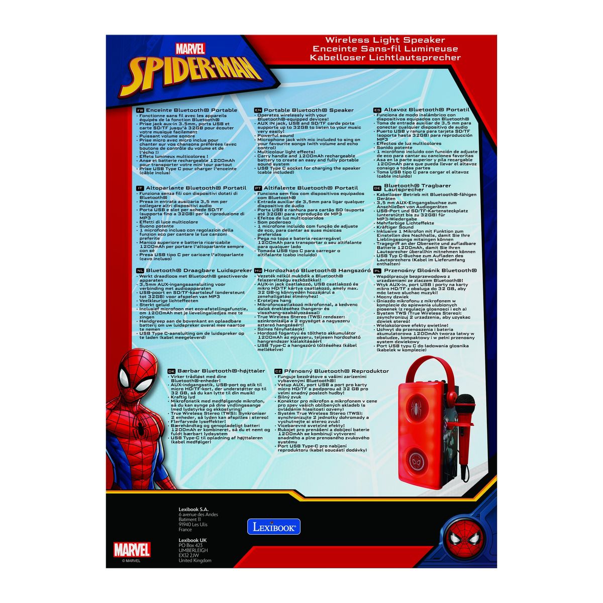 Lexibook Enceinte Bluetooth lumineuse  avec micro Spiderman