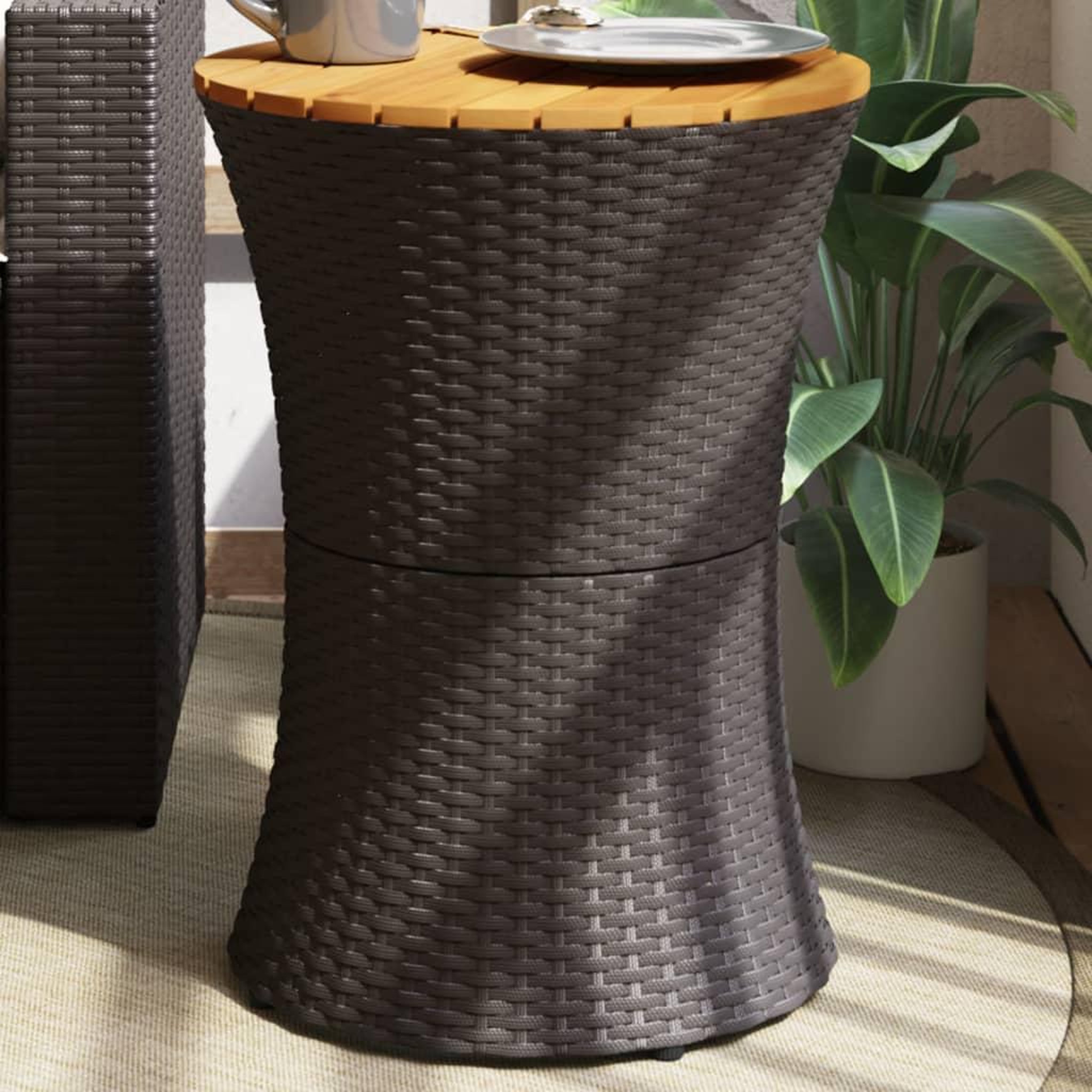 VIDAXL Table d'appoint de jardin forme tambour noir rotin bois massif