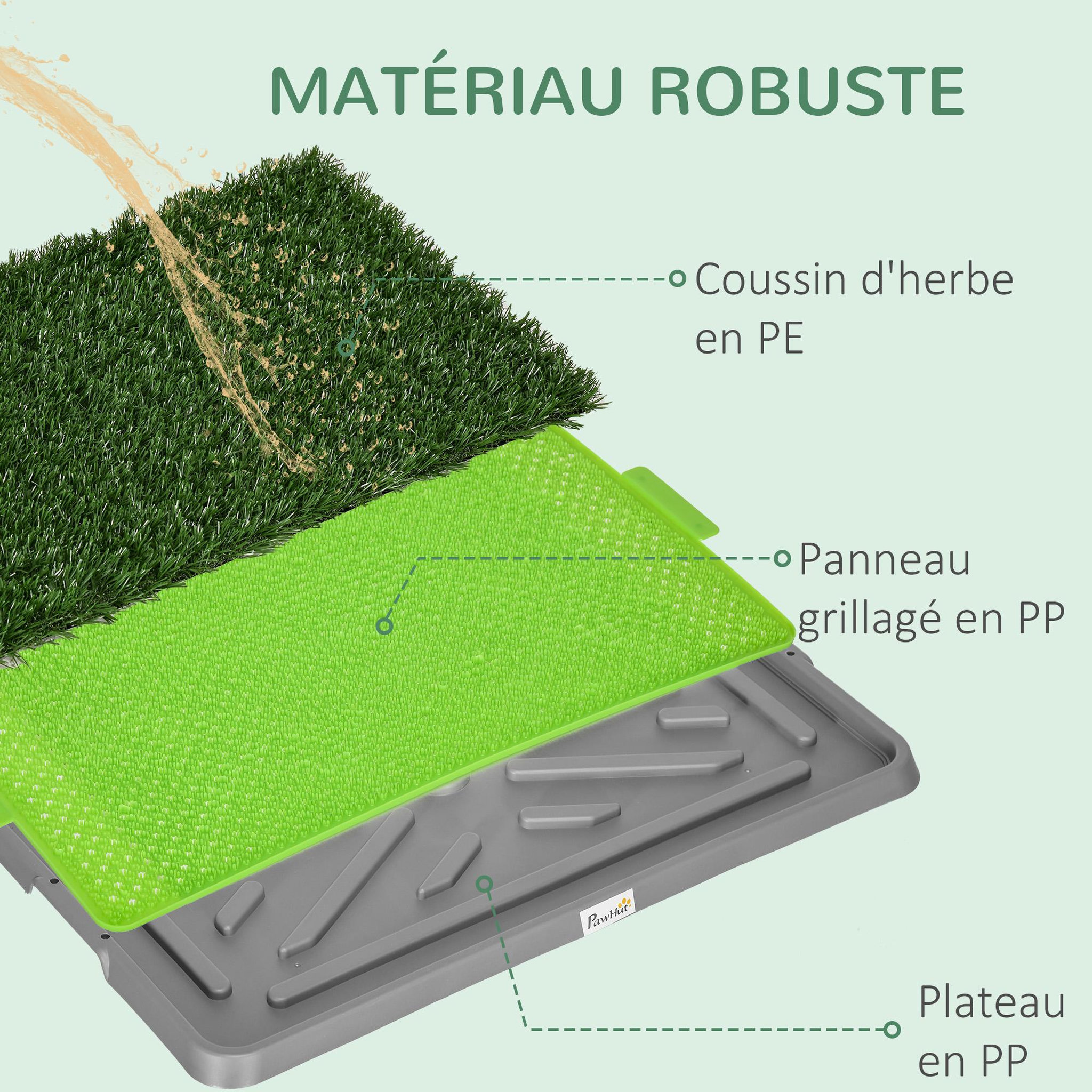 Voir la diapositive 6 : PAWHUT Toilette pour chien litière avec 2 tapis en gazon artificiel avec bac pour l'apprentissage de la propreté à l'intérieur et à l'extérieur, tapis d'entraînement pour animaux, 67 x 41 cm