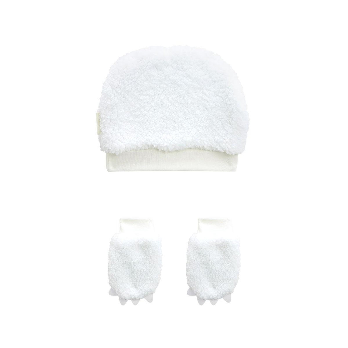 Petit Béguin Bonnet bébé en sherpa + moufles Alaska
