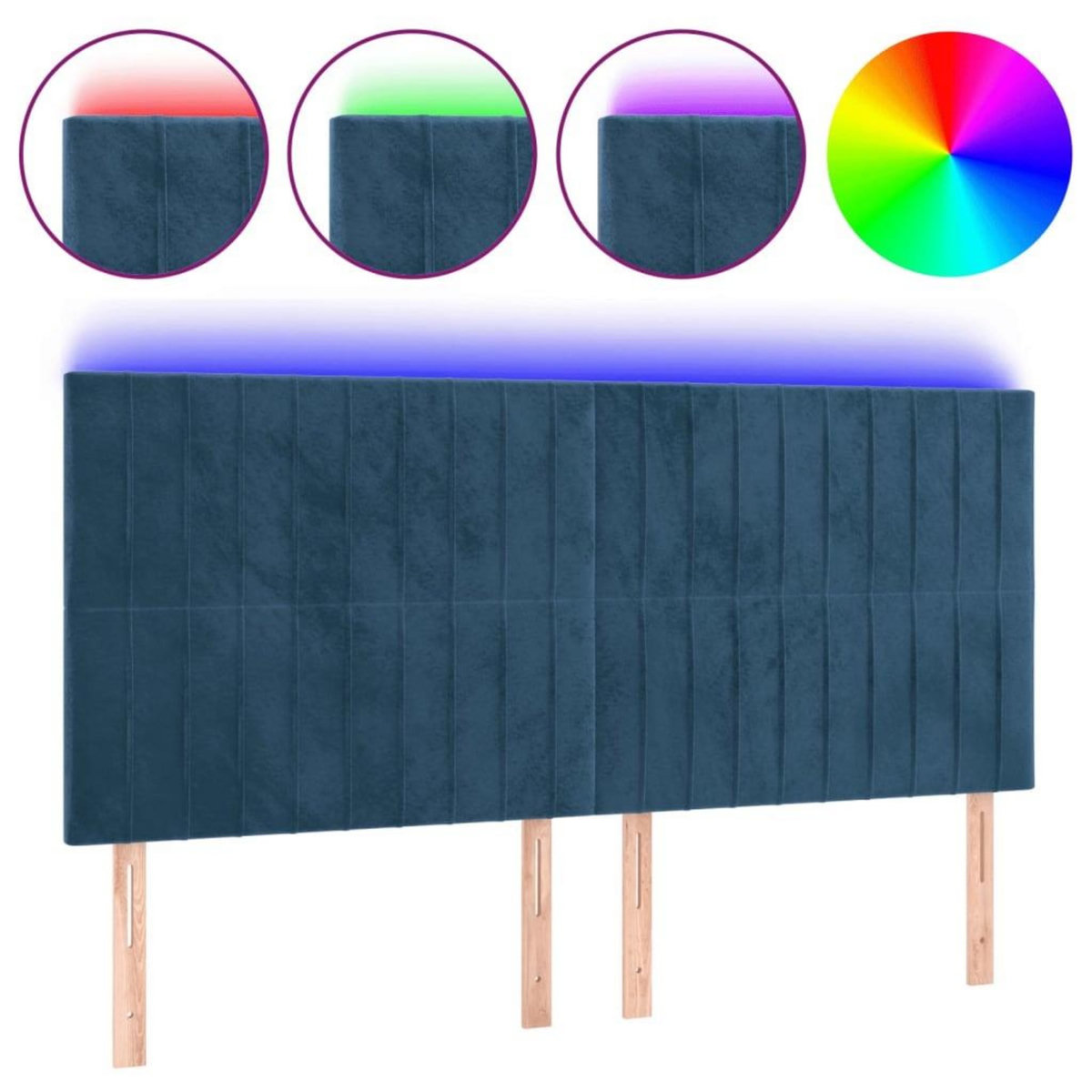 VIDAXL Tete de lit a LED Bleu fonce 200x5x118/128 cm Velours