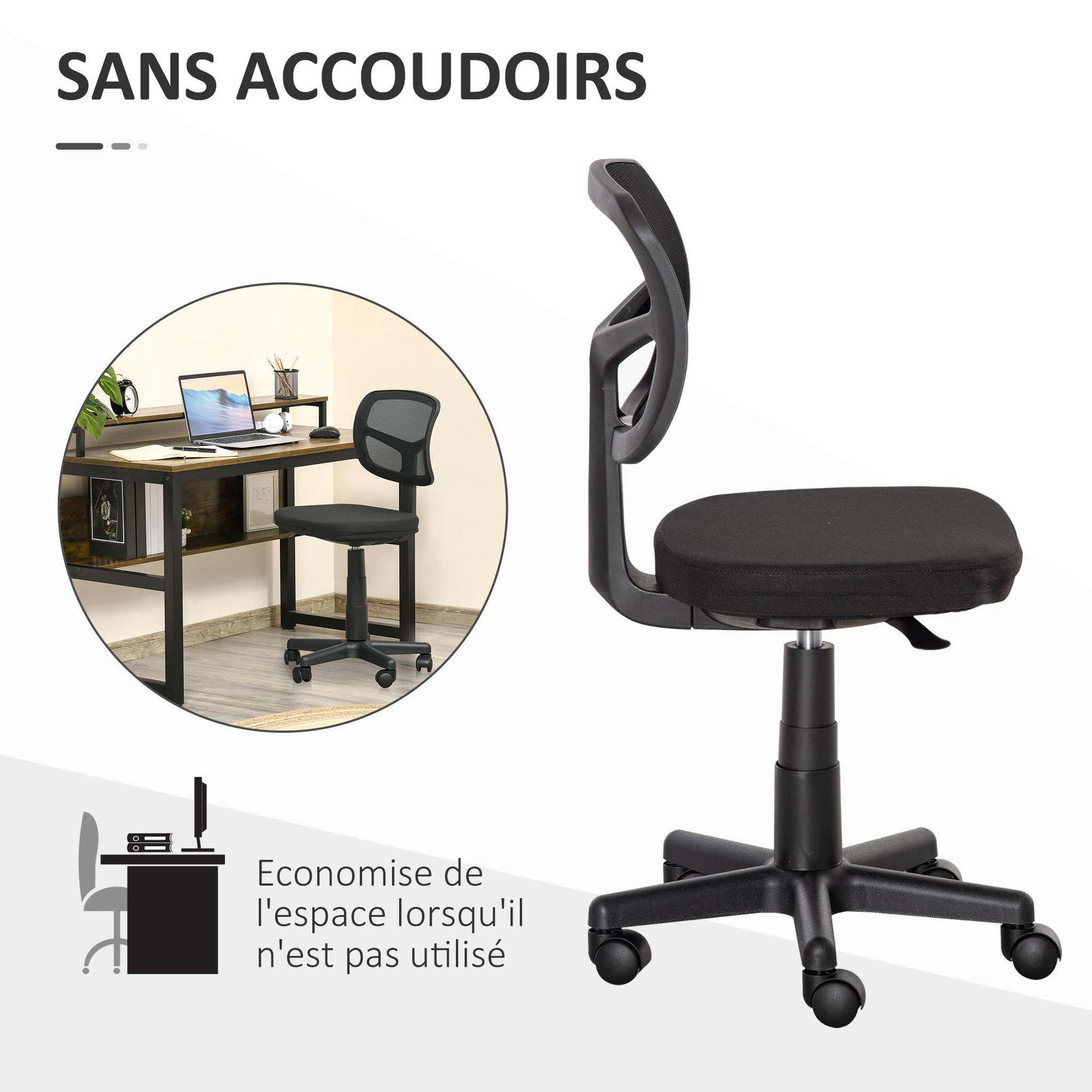 Voir la diapositive 4 : VINSETTO Chaise de bureau ergonomique hauteur réglable dossier enveloppant maille noir