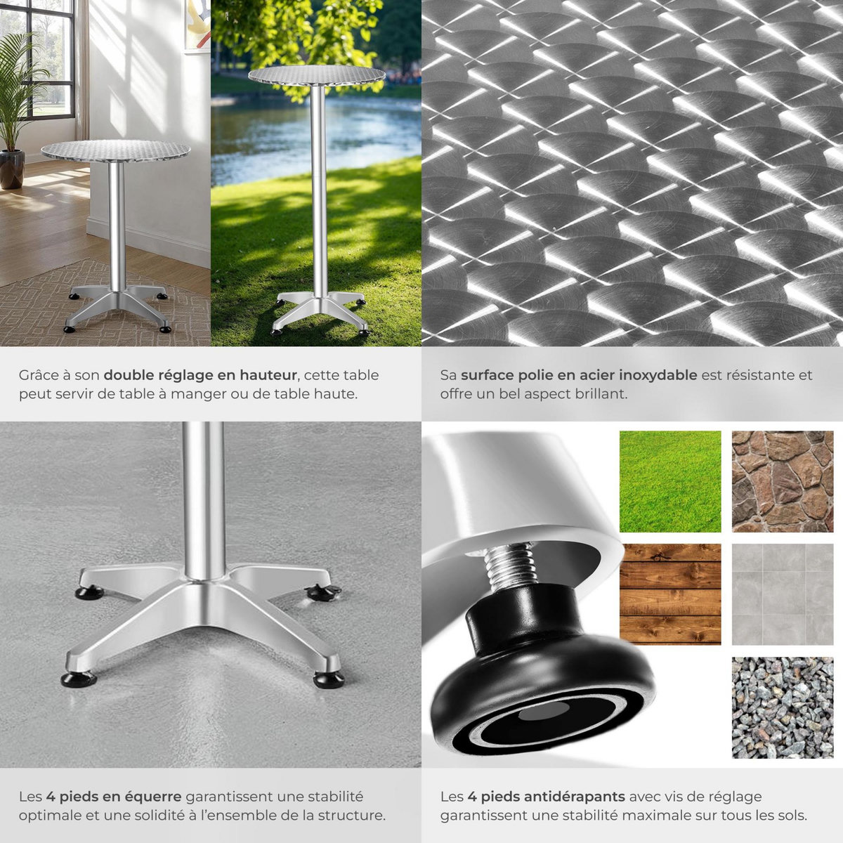 tectake Mange debout En aluminium gris