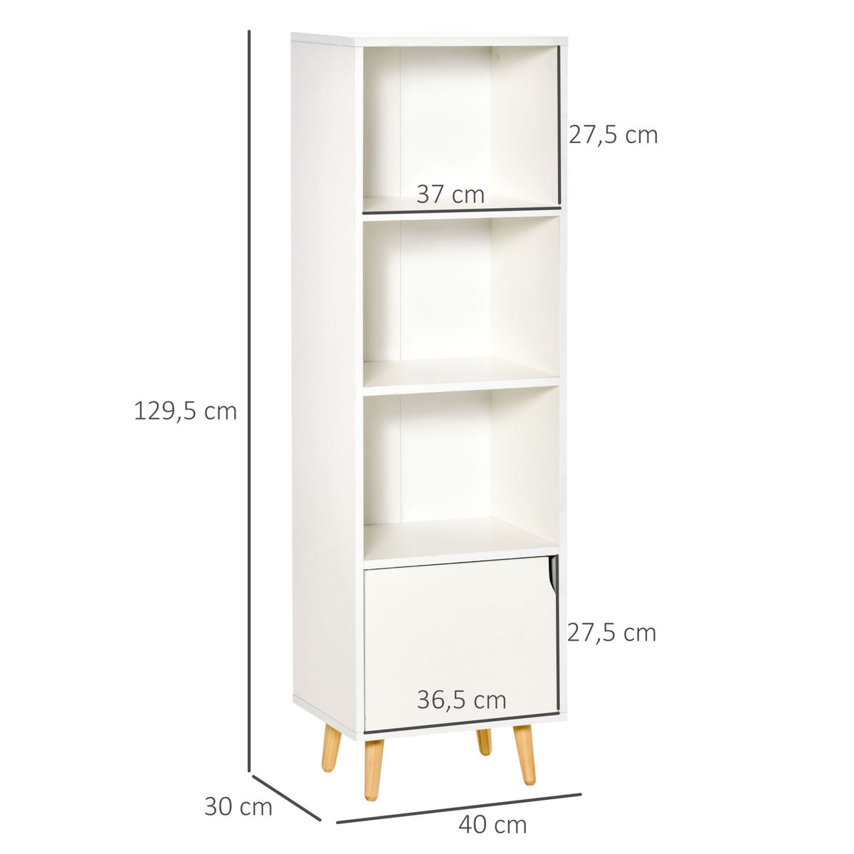HOMCOM Meuble de rangement colonne design scandinave - 3 niches, placard porte - piètement effilé incliné bois pin panneaux particules blanc