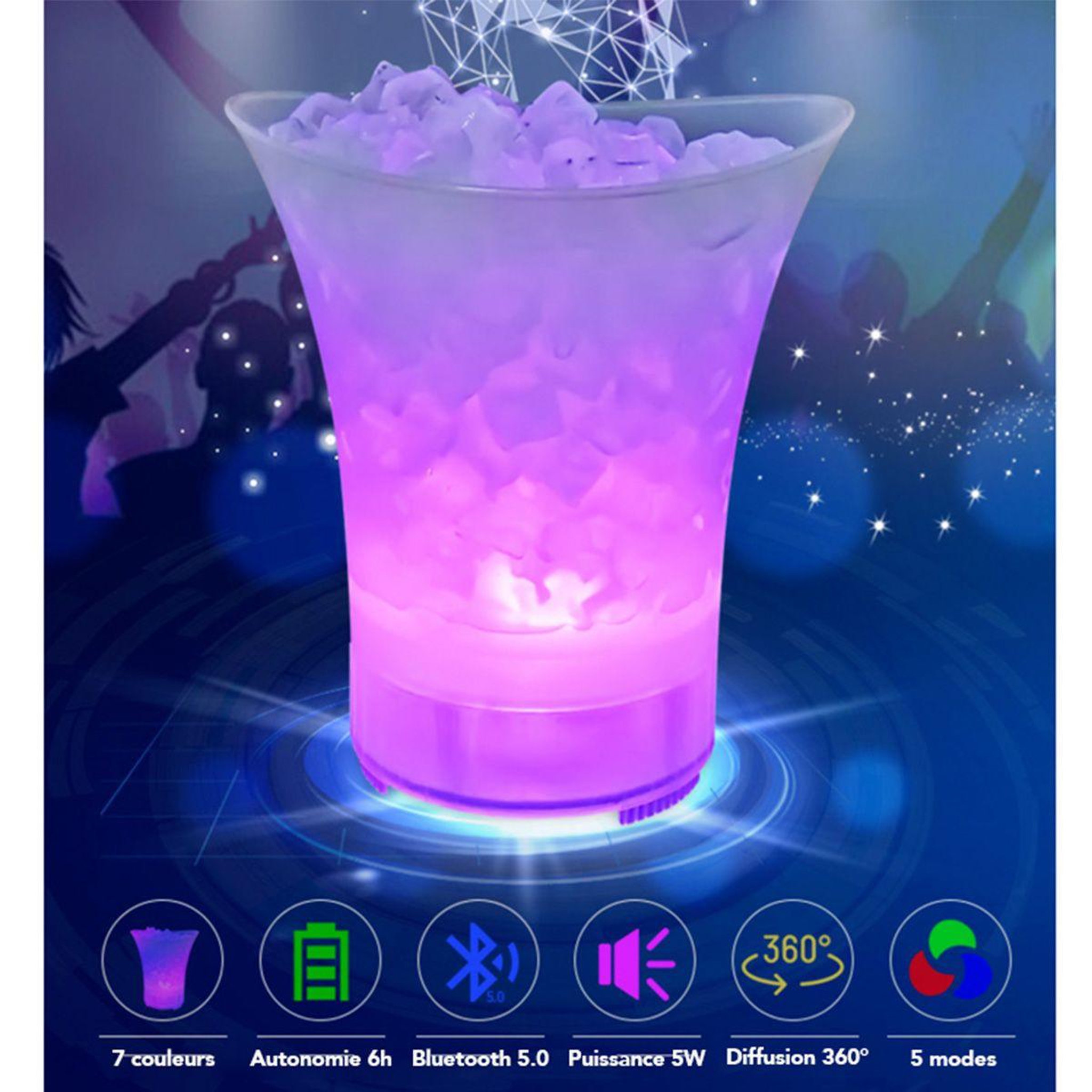 Voir la diapositive 2 : DE FAUGERES Seau à glace  bluetooth & led  5l blanc