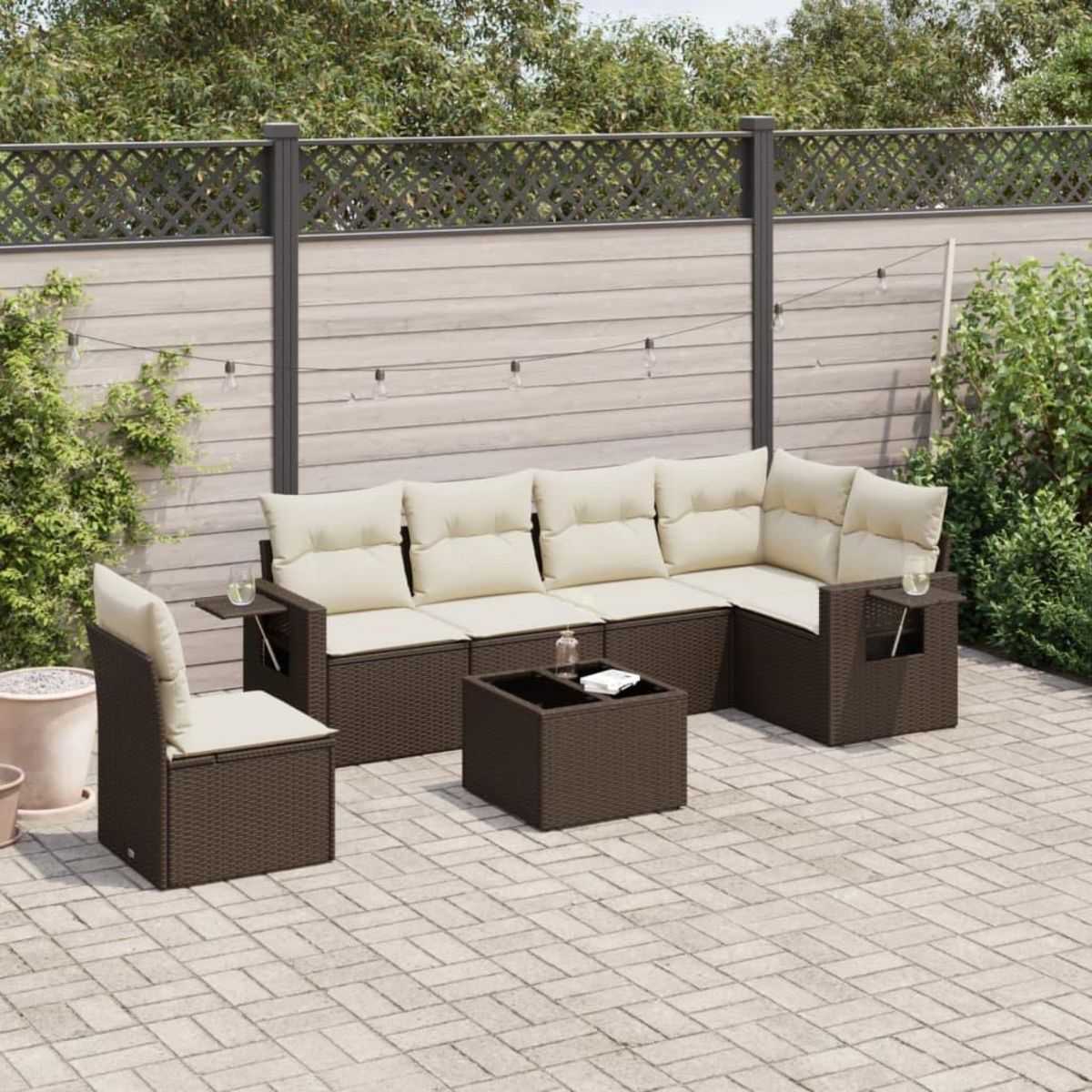 VIDAXL Salon de jardin avec coussins 7 pcs marron resine tressee