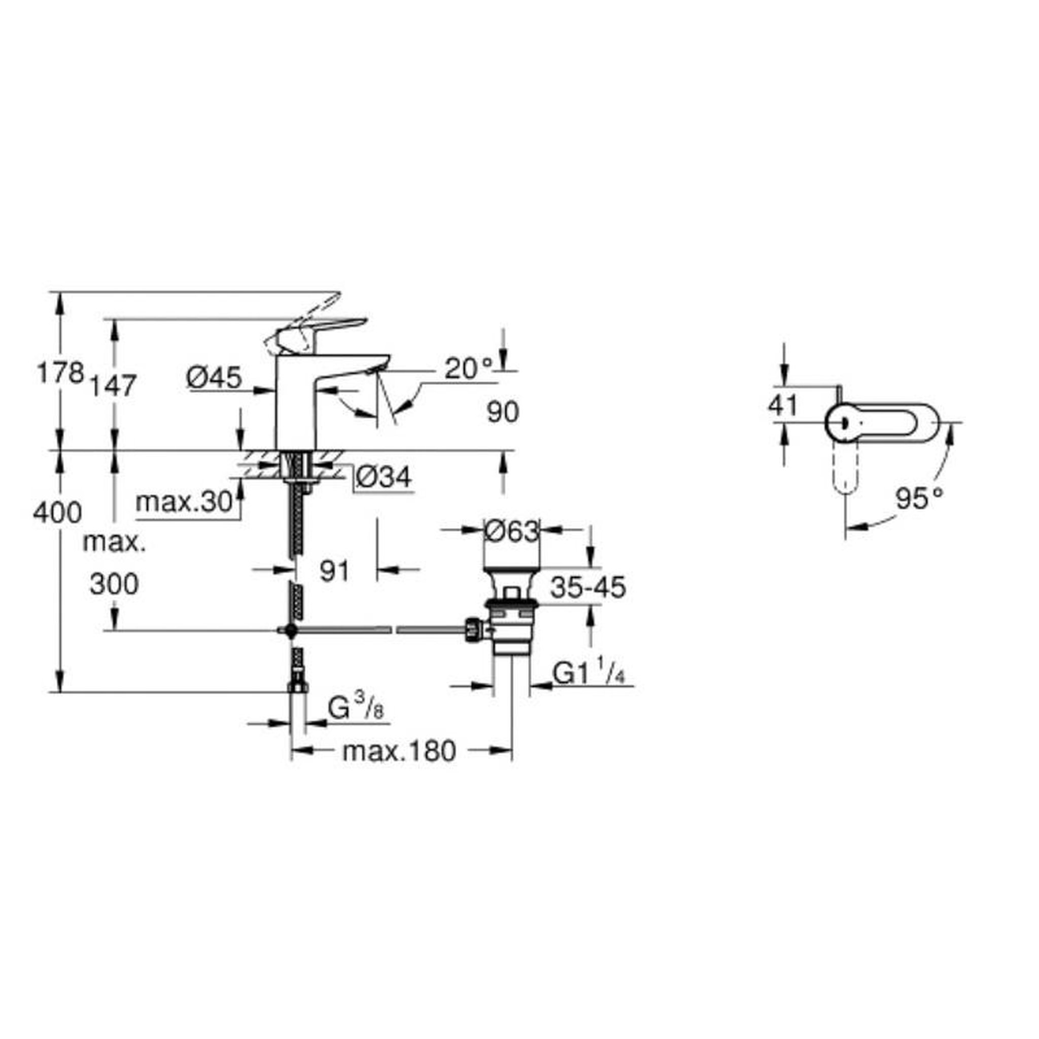 Voir la diapositive 2 : Grohe Mitigeur lavabo taille S BAUEDGE cartouche CH3 GROHE 23559 000