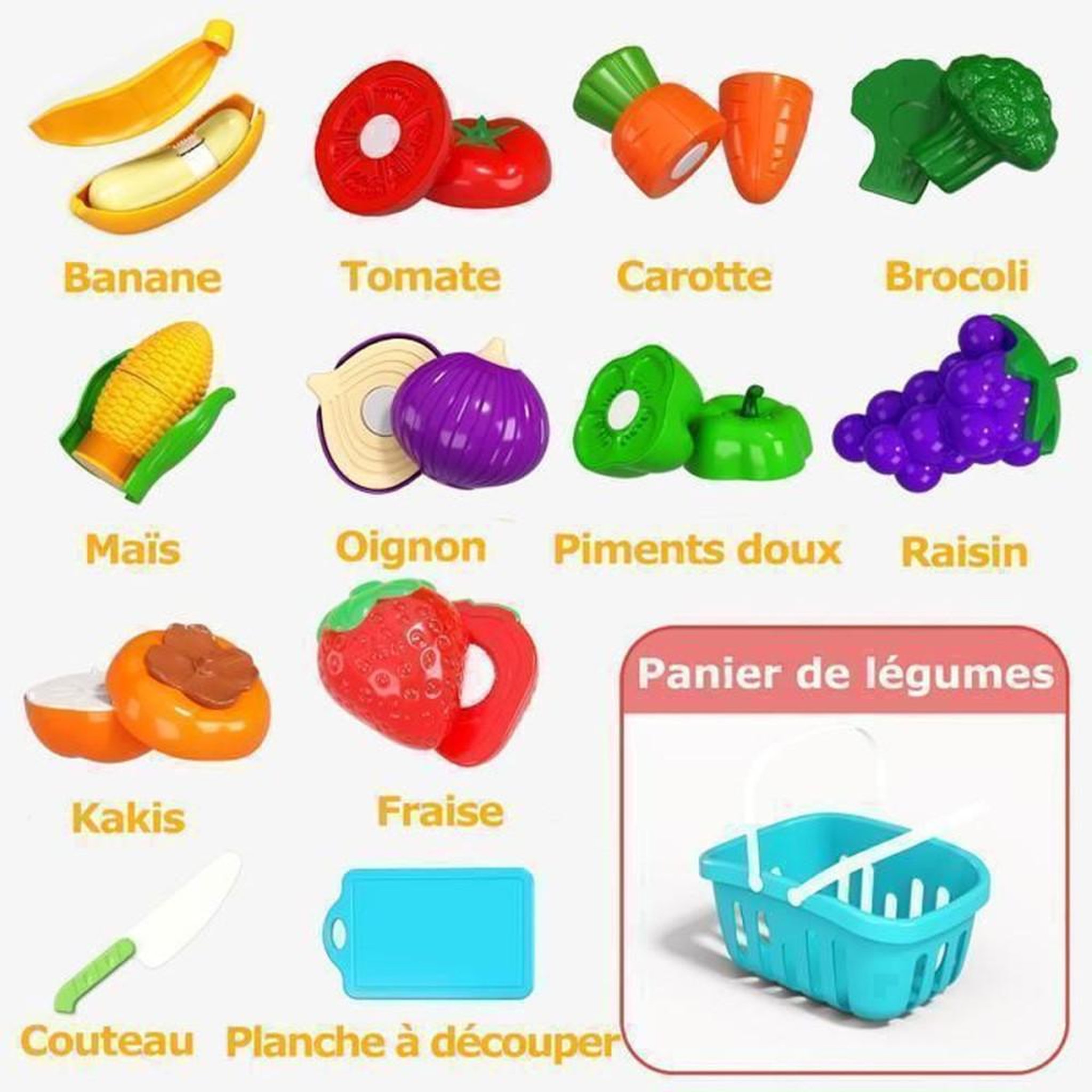 Voir la diapositive 4 : Coffret cuisine jouet 24 pièces fruits et légumes multicolores pour enfants dès 3 ans