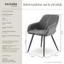 Voir la diapositive 6 : tectake Chaise de salle à manger rembourrée en velours côtelé gris/noir Lot de 6
