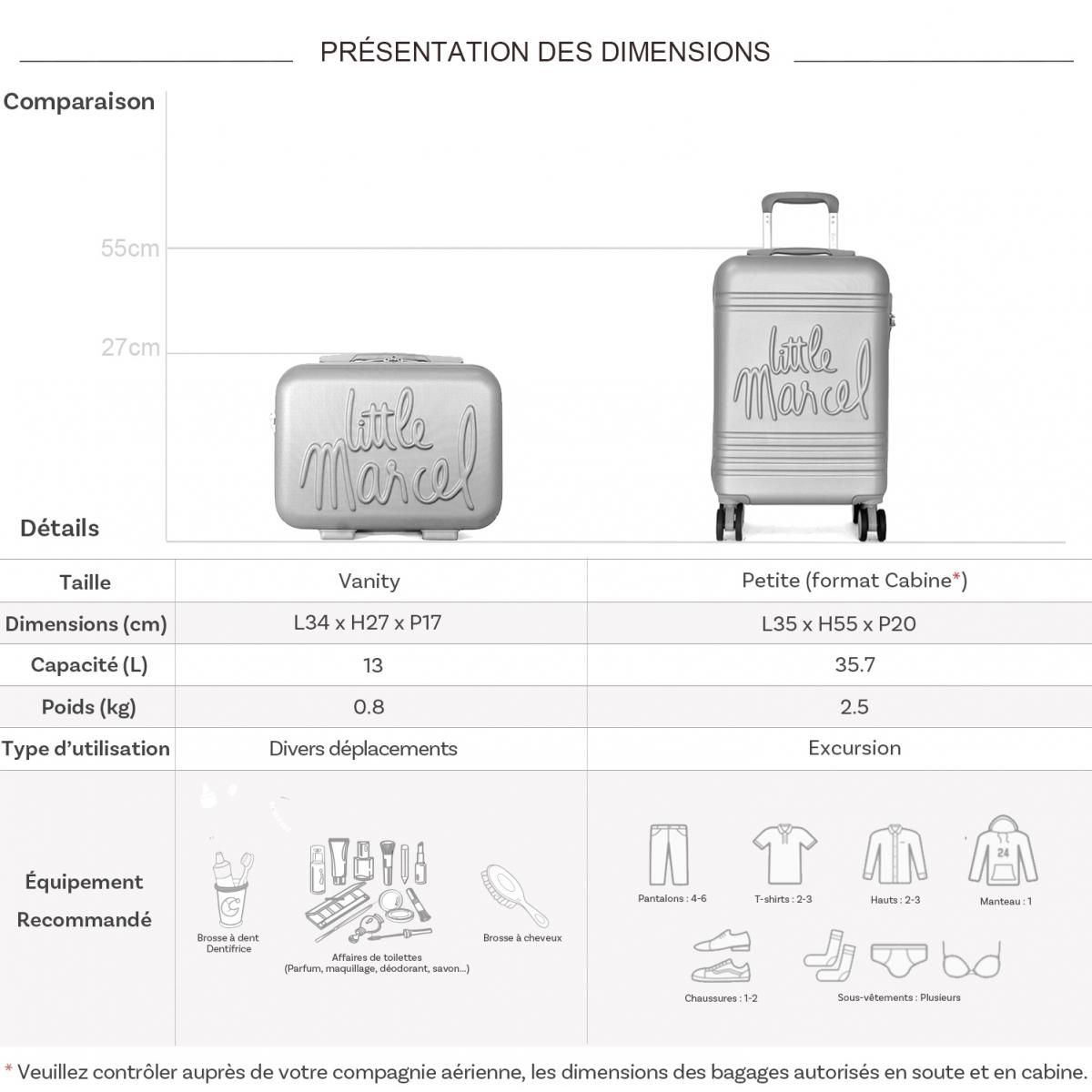 Little Marcel Lot valise cabine 55cm plus un vanity rigide