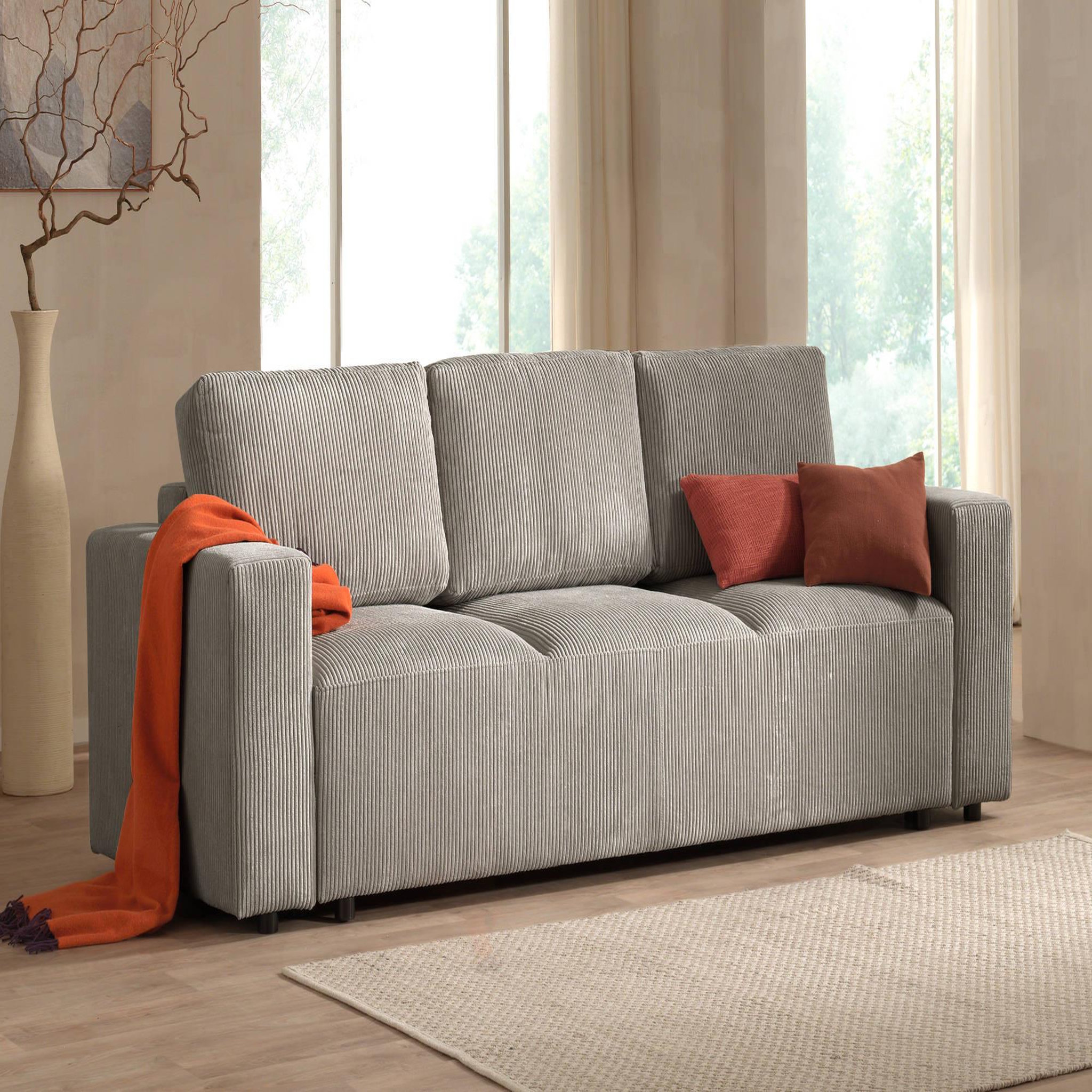 Voir la diapositive 2 : LISA DESIGN Livy - canapé droit convertible - avec coffre - en velours côtelé - 3 places
