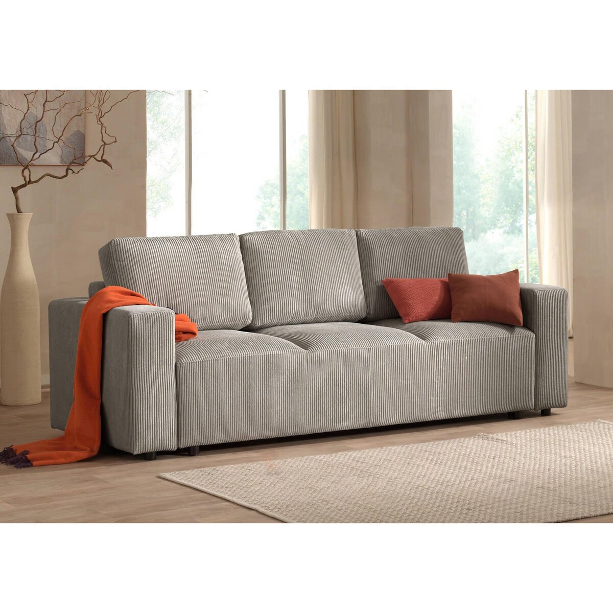 LISA DESIGN Livy - canapé droit convertible - avec coffre - en velours côtelé - 3 places