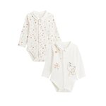 Petit Béguin Lot de 2 bodies bébé manches longues ouverture croisée Perle. Coloris disponibles : Beige