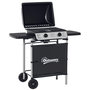 Voir la diapositive 4 : OUTSUNNY Barbecue gaz 2 brûleurs 2,8kW avec couvercle - grille, récupérateur graisse, 2 tablettes latérales, 2 roues - gris noir