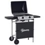 Voir la diapositive 4 : OUTSUNNY Barbecue gaz 2 brûleurs 2,8kW avec couvercle - grille, récupérateur graisse, 2 tablettes latérales, 2 roues - gris noir