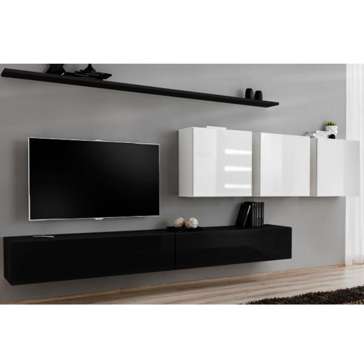 Paris Prix Meuble TV Mural Design  Switch VII  340cm Noir & Blanc