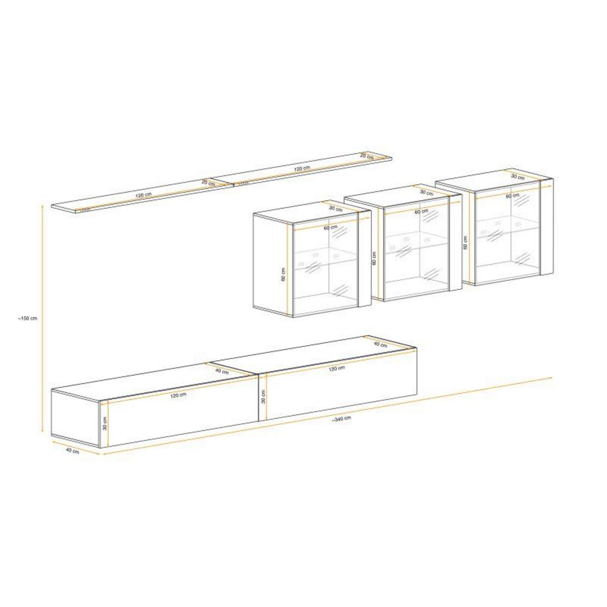 Paris Prix Meuble TV Mural Design  Switch XVII  340cm Blanc & Naturel