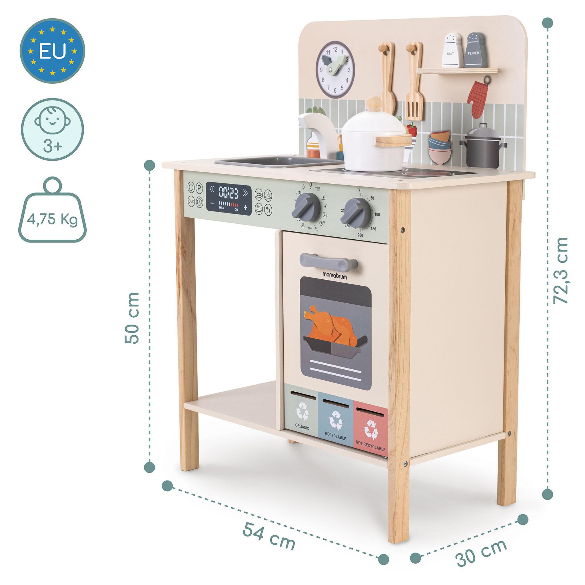 Voir la diapositive 3 : MAMABRUM Cuisine Enfant Bois Mamabrum Jouet Four Tri Dechets Vert 54x30x72 cm 3 Ans