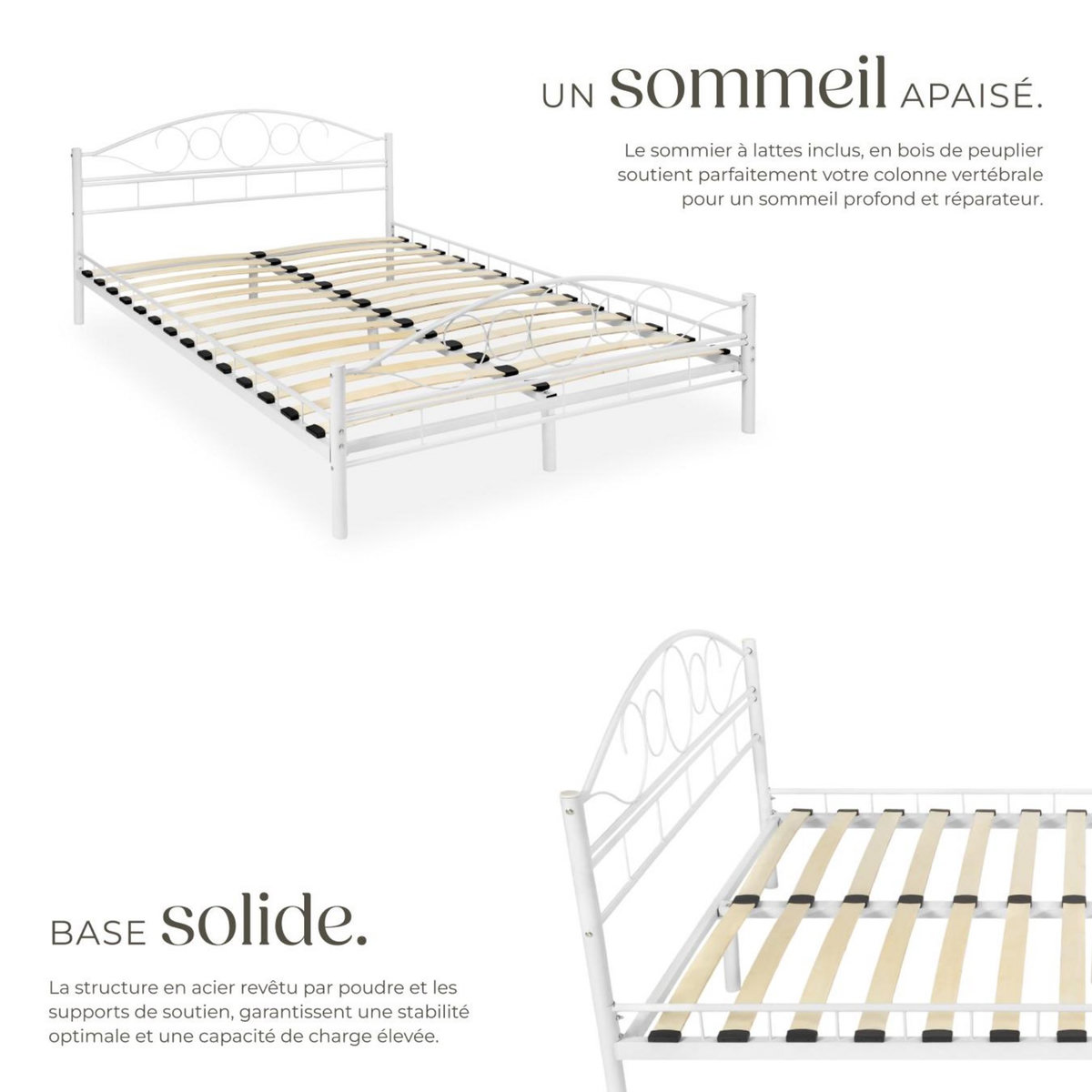 tectake Lit design moderne avec sommier avec Cadre en Acier solide blanc/blanc