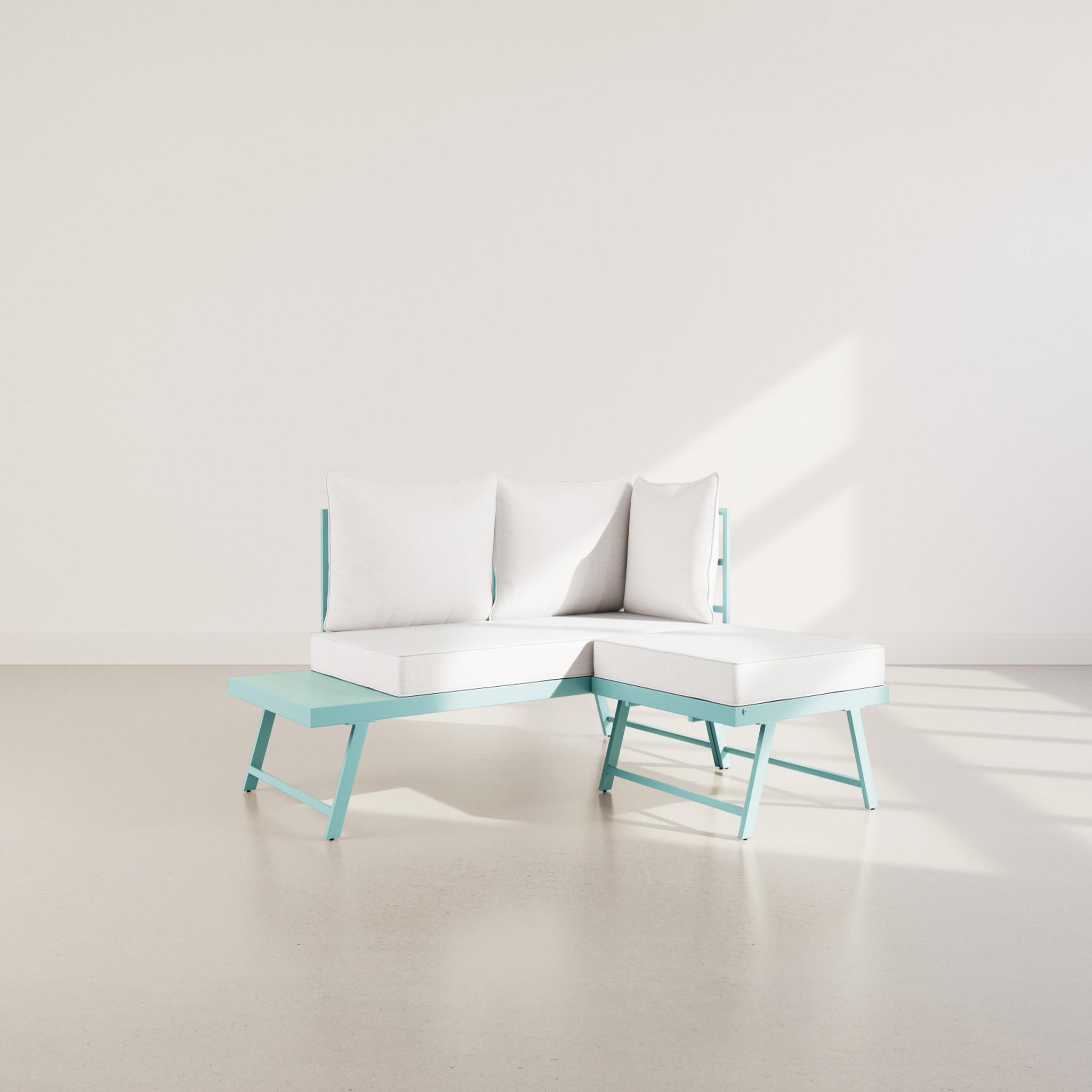 Voir la diapositive 2 : BEST MOBILIER Isadora - salon de jardin 3 places - modulable - vert avec coussins beiges