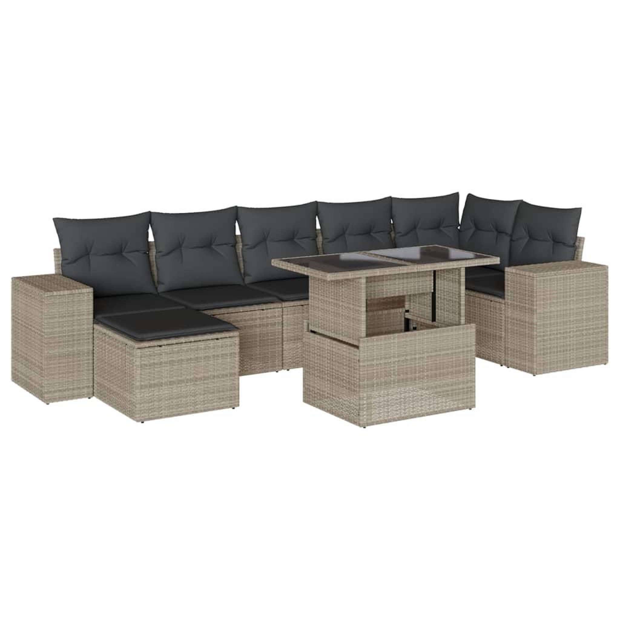 Voir la diapositive 2 : VIDAXL Salon de jardin 8 pcs avec coussins gris clair resine tressee