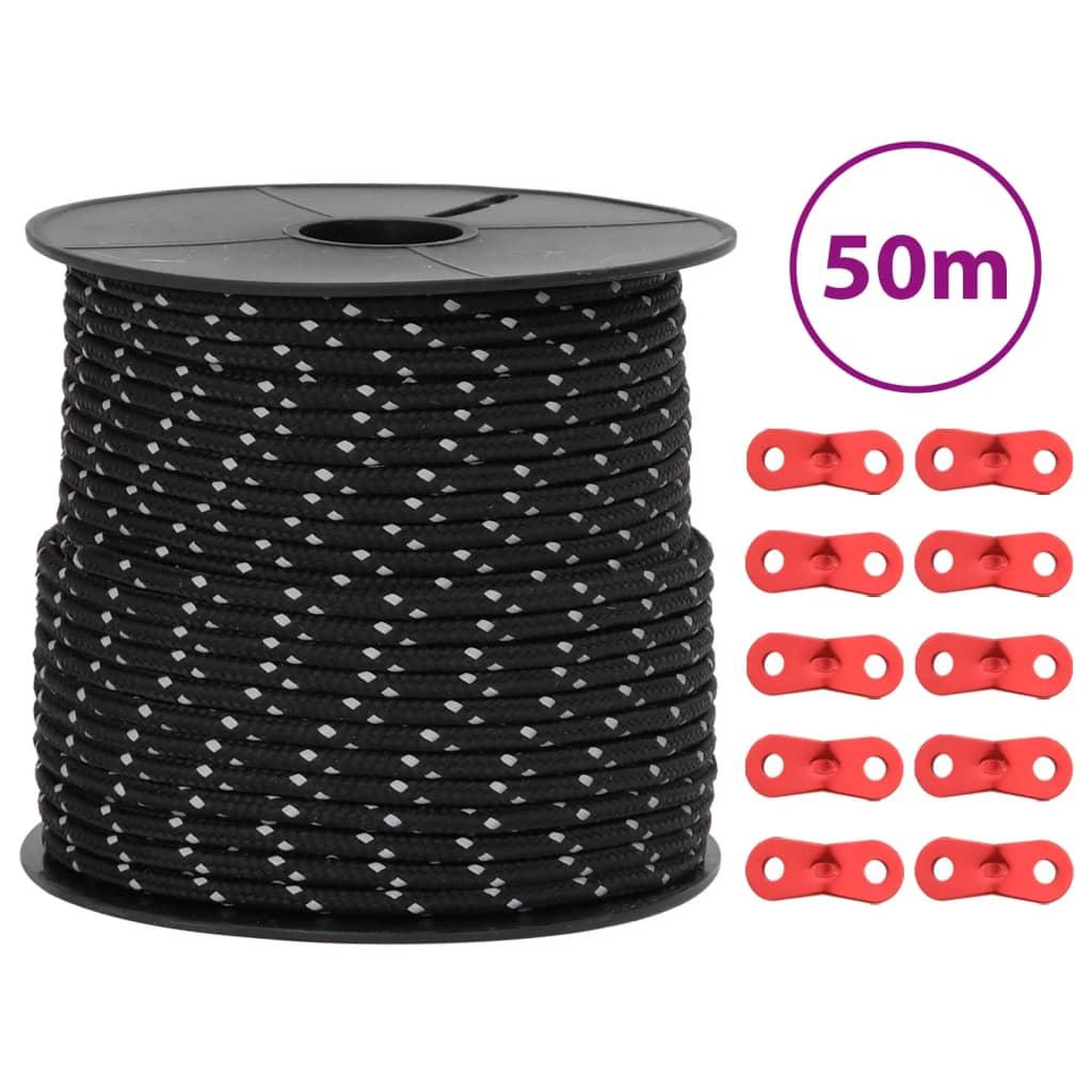 VIDAXL Corde de haubanage de tente avec bandes reflechissantes et cles