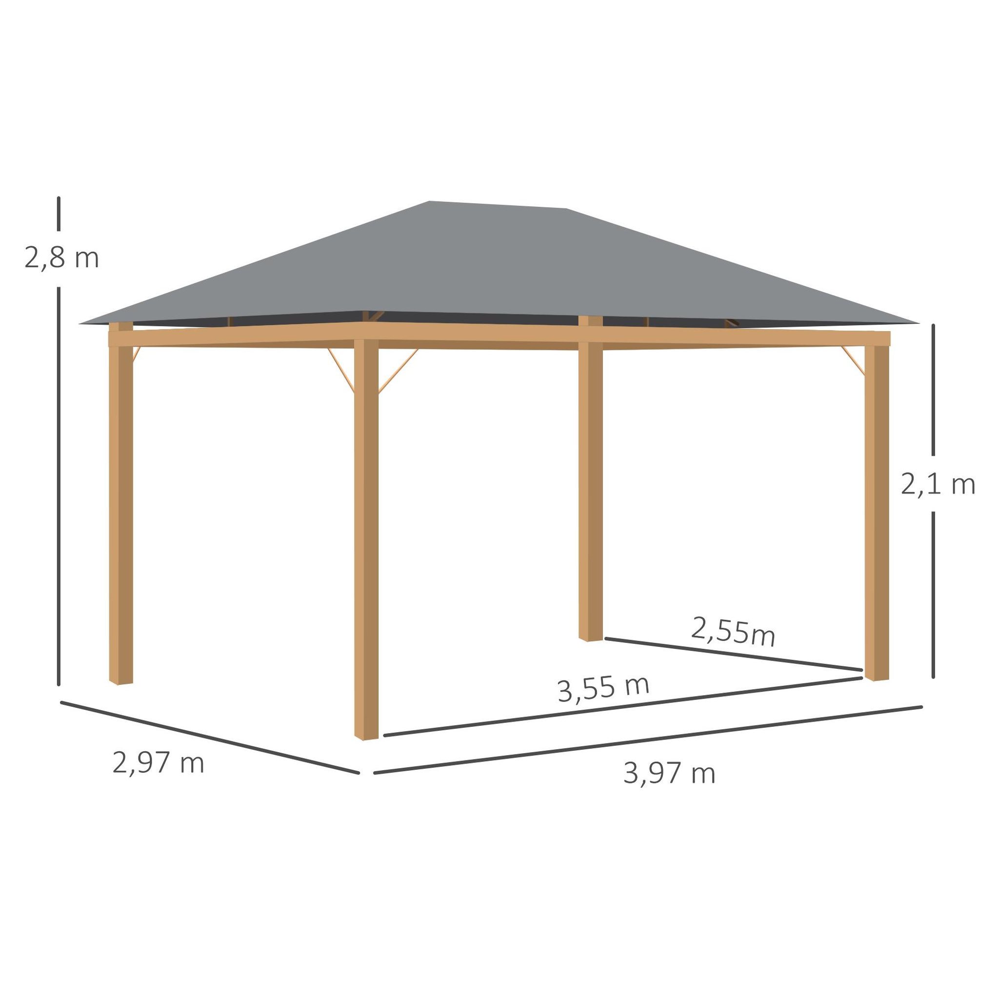Voir la diapositive 3 : OUTSUNNY Pavillon de jardin style contemporain - barnum avec rideaux - dim. 3,97L x 2,97l x 2,8H m - alu. aspect bois polyester gris