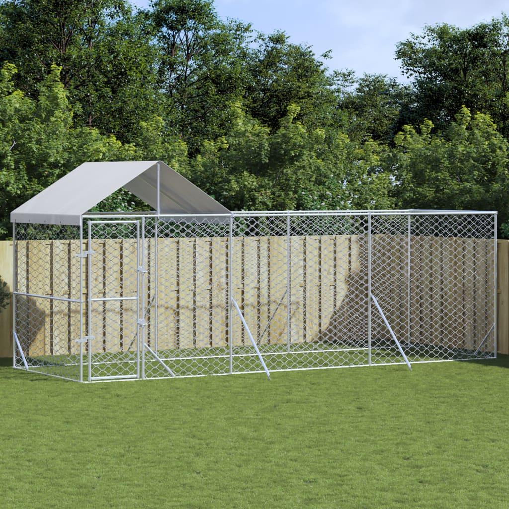 VIDAXL Chenil d'exterieur pour chiens avec toit argente 6x2x2,5 m